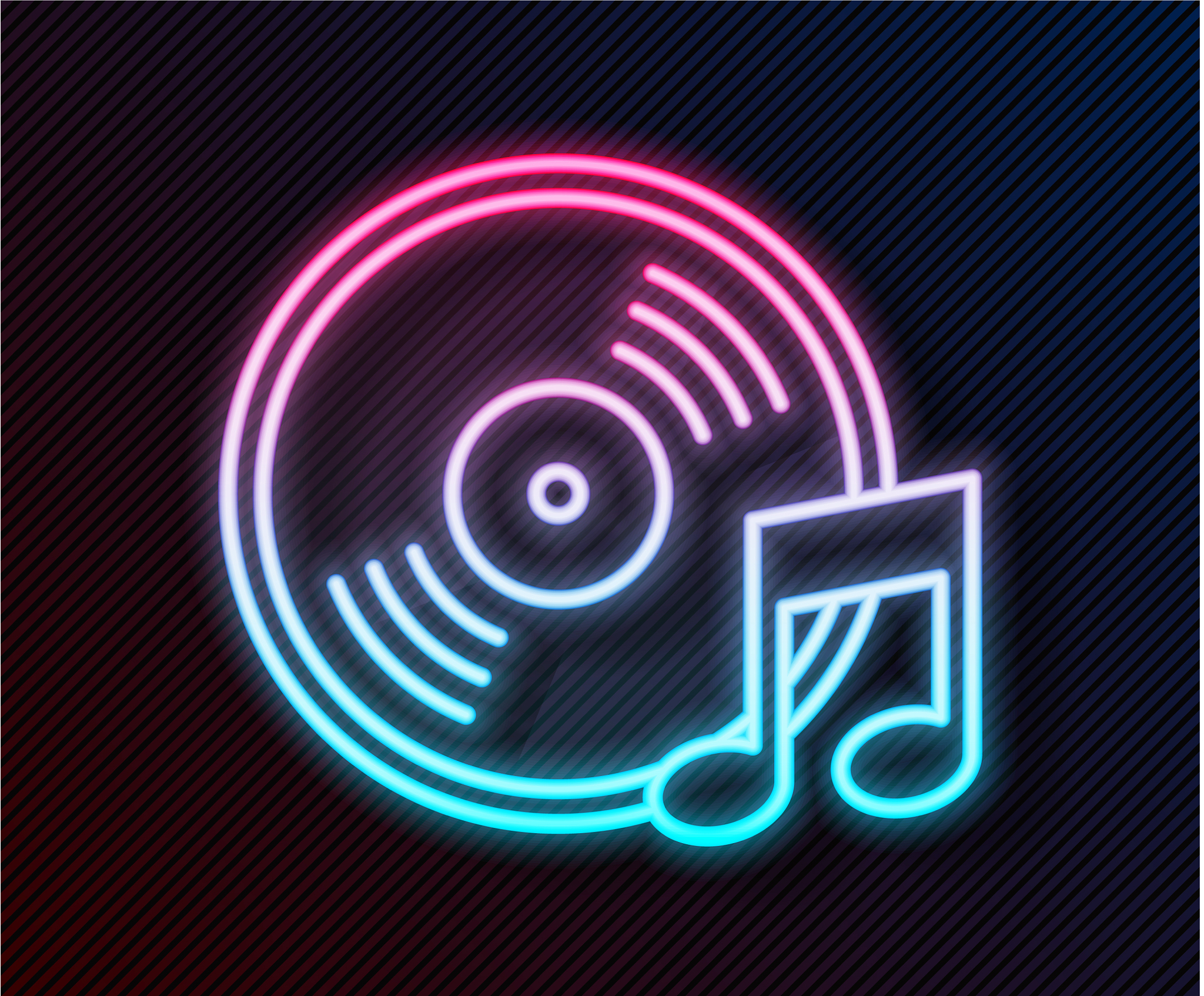 glowing neon line vinyl disk icon isolated on