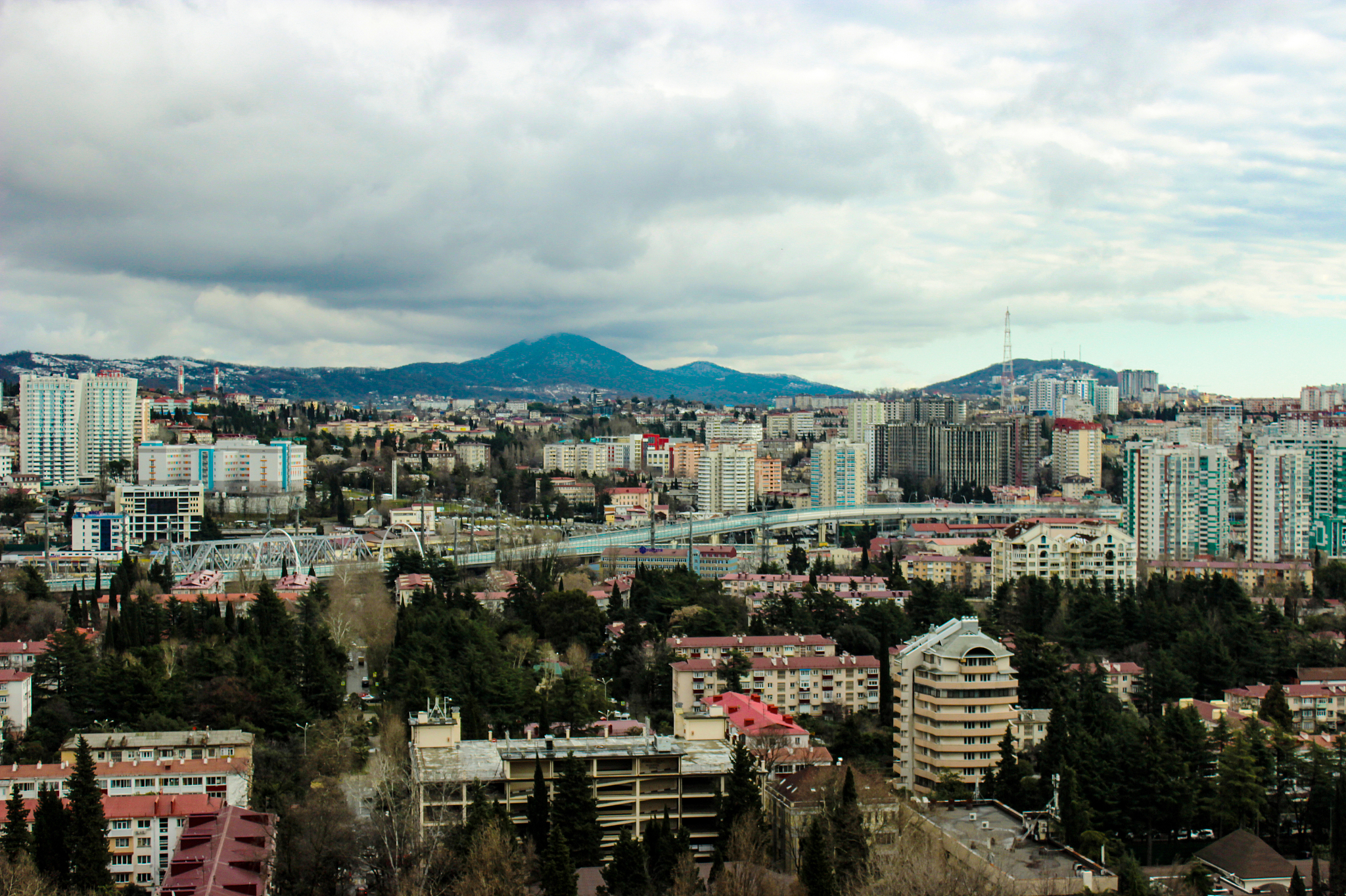 city panorama. mountains with clouds in the background.