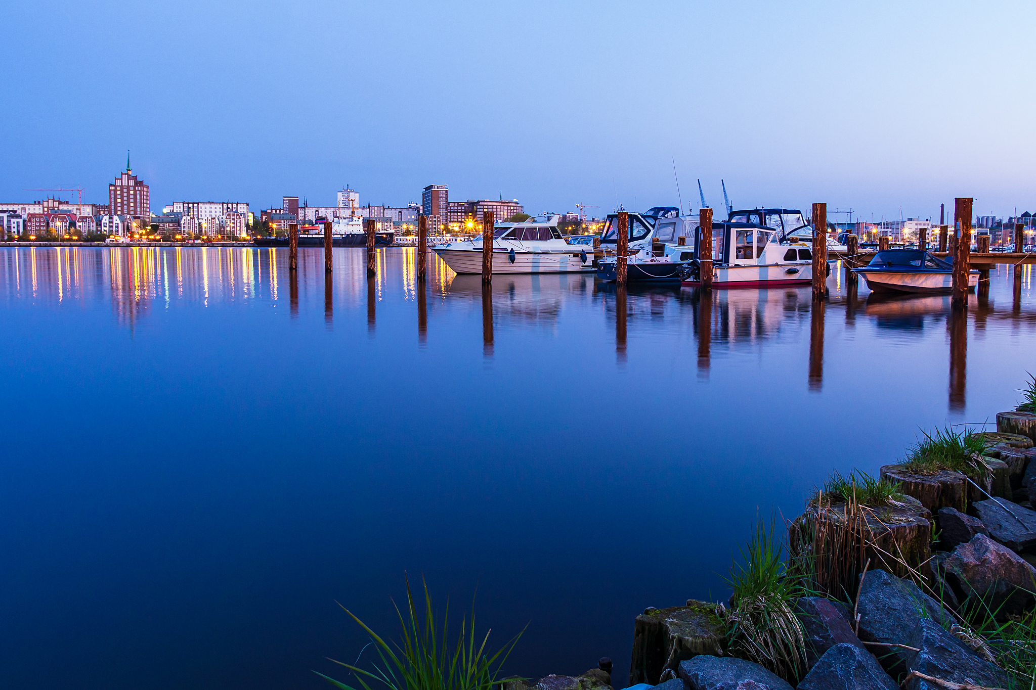 view over the river warnow to the city rostock, germany