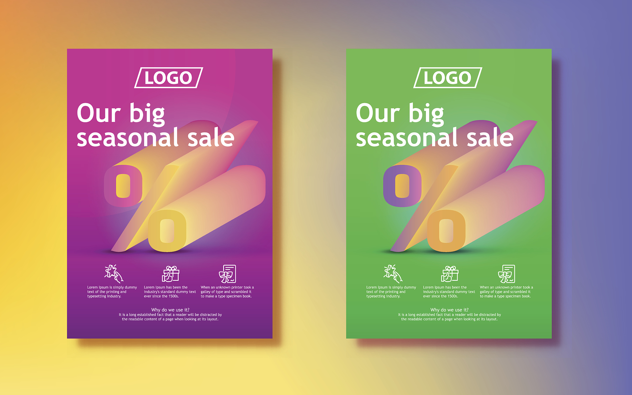 big seasonal sale. 3d percent sign with a gradient. abstract col