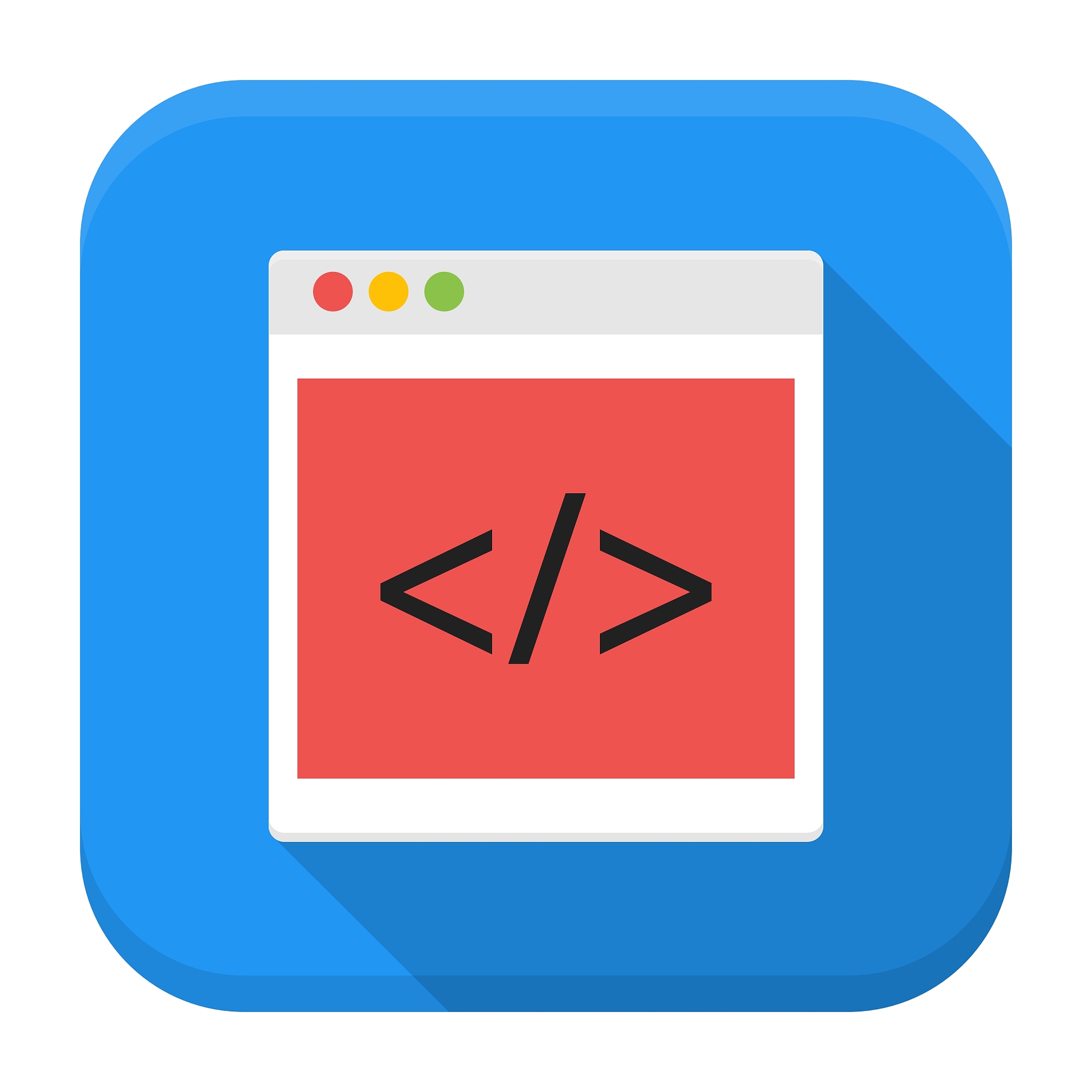 coding browser app icon with long shadow