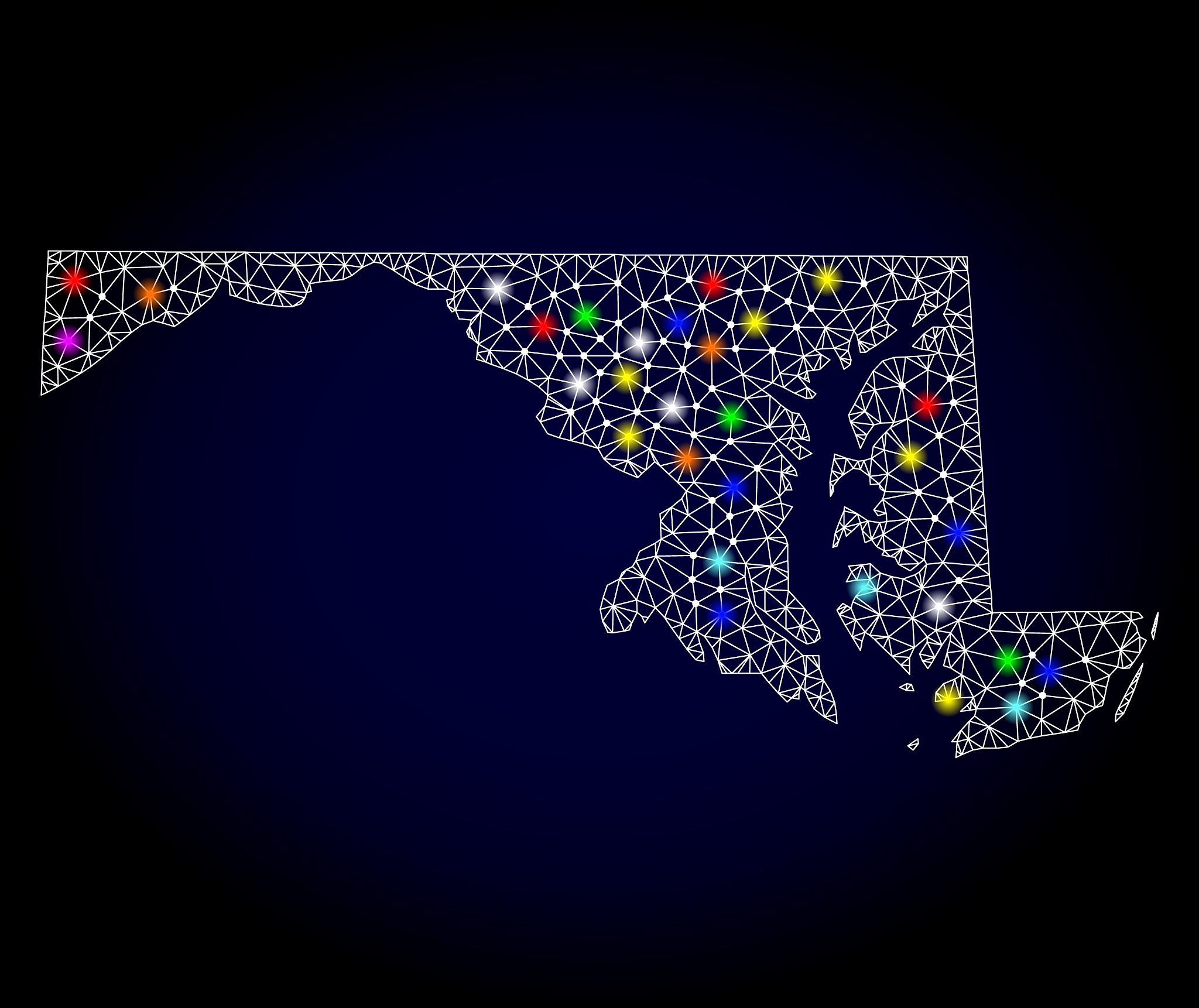 mesh network map of maryland state with colorful