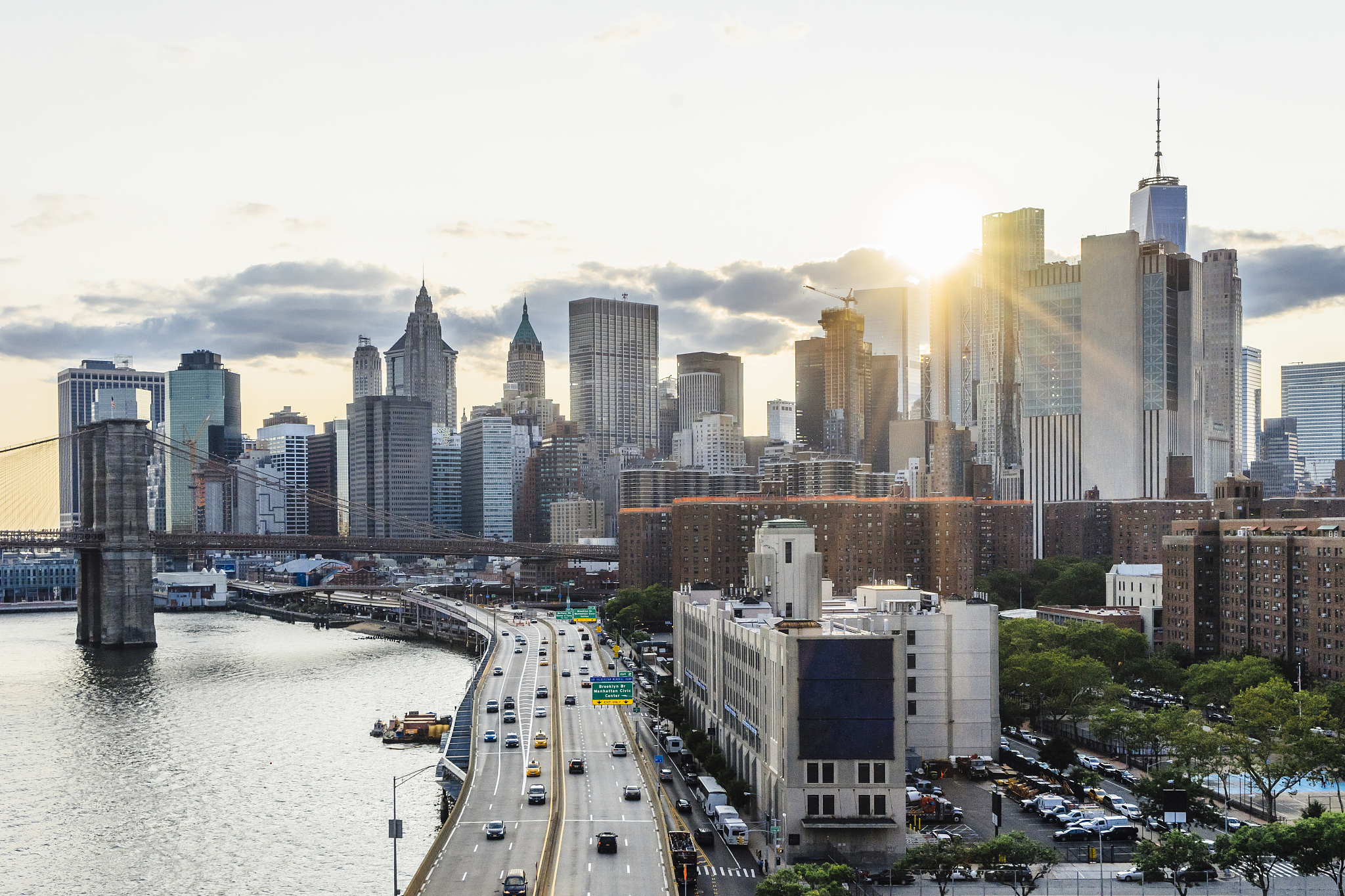 new york skyline at sunset