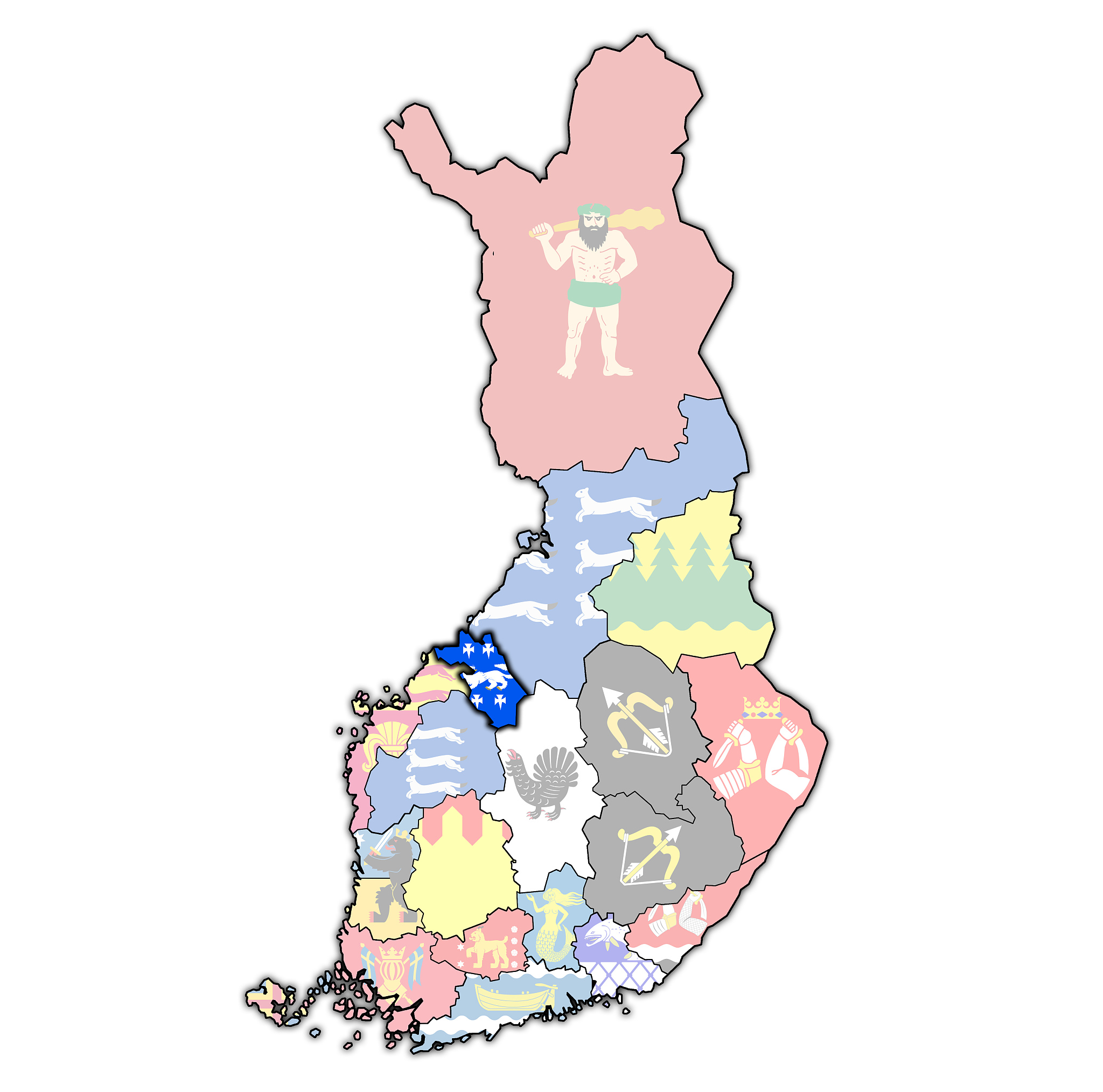 flag of central ostrobothnia region on administration map of fin