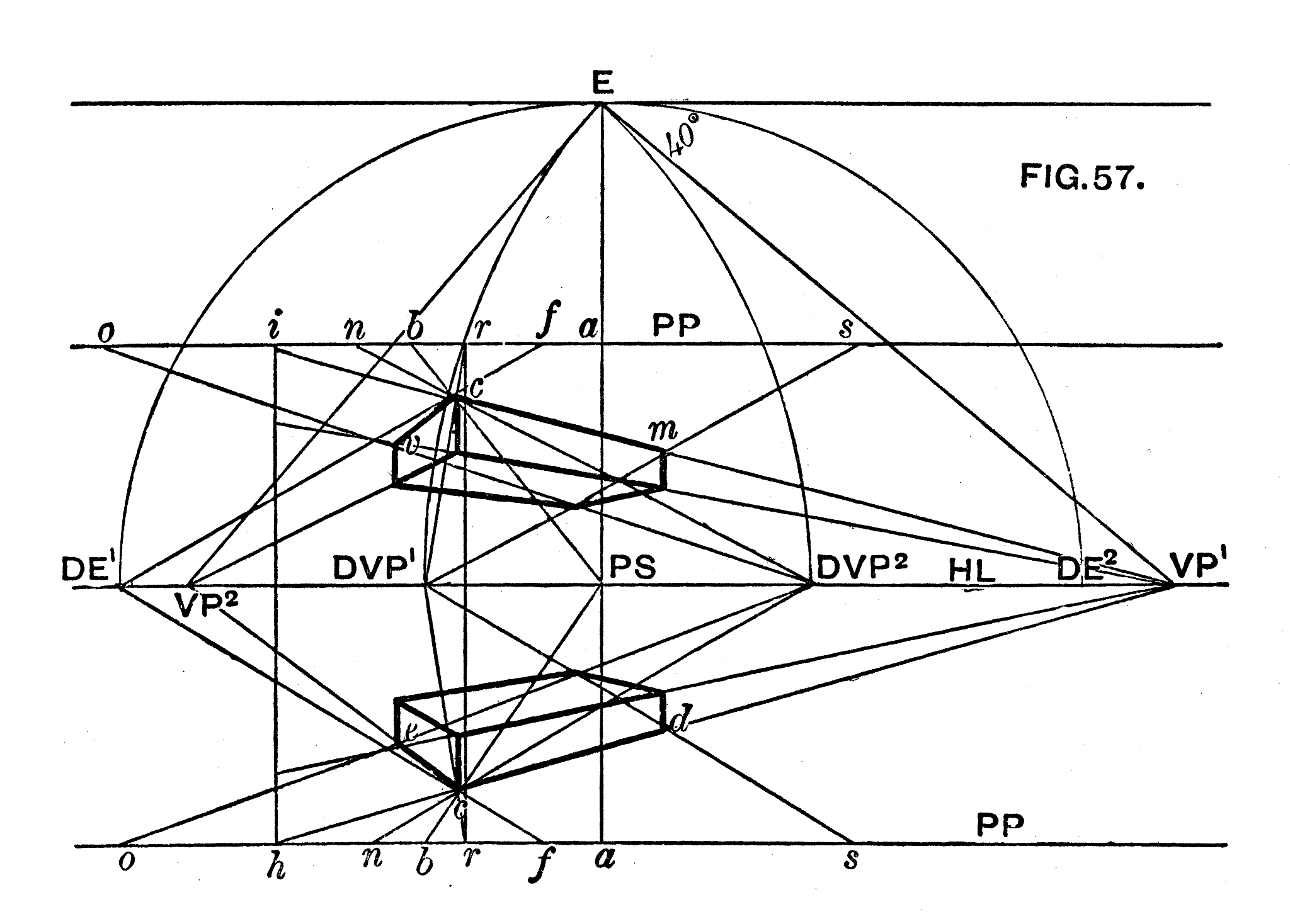 antique engraving illustration: perspective geometry diagram