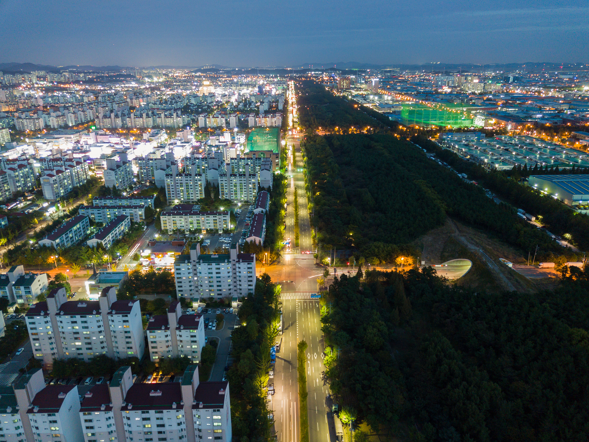 aerial view of the industrial park at night.incheon seoul,korea