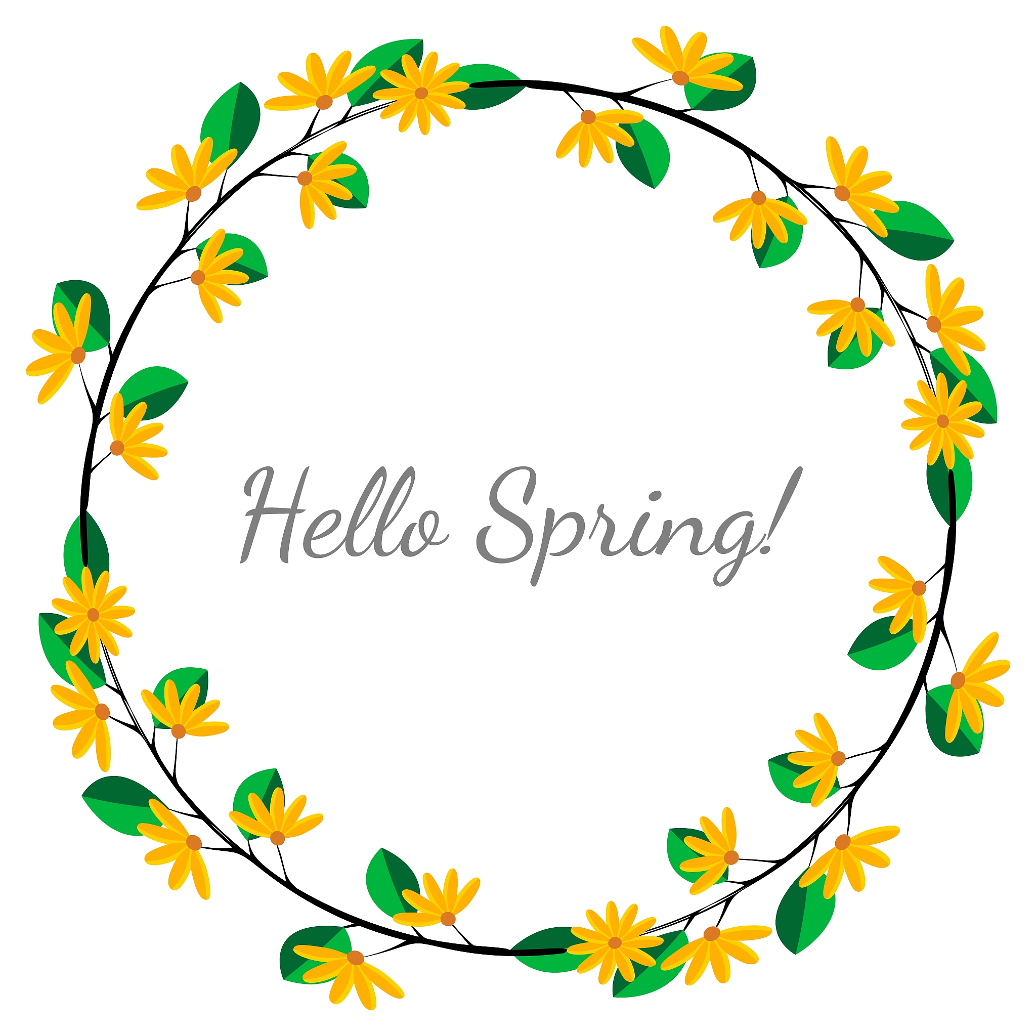 round frame from spring yellow flowers and leaves.