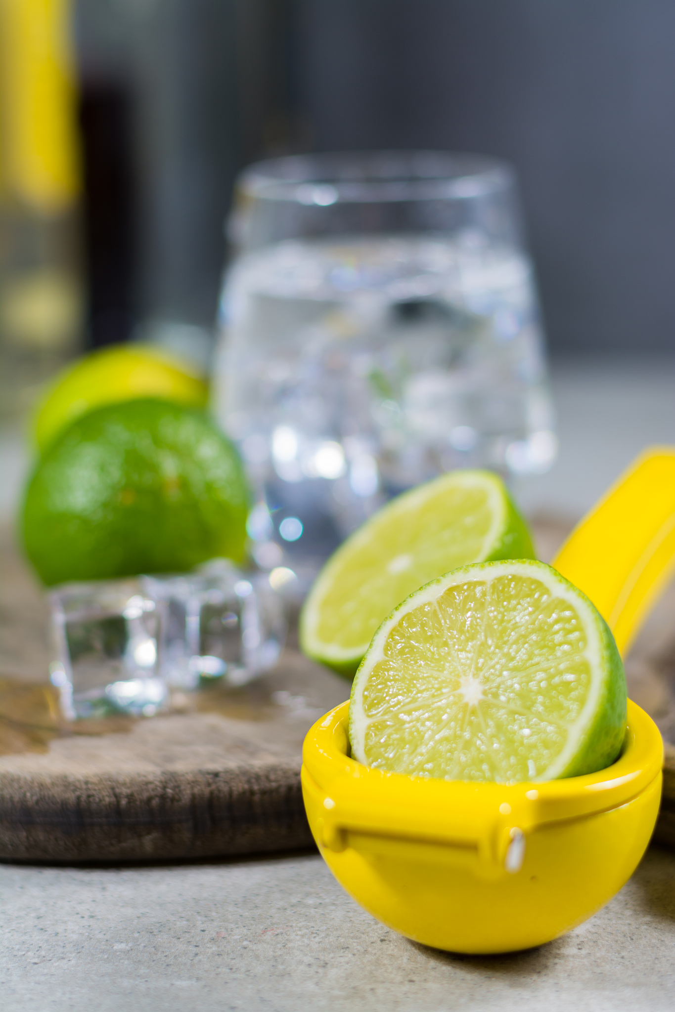 lime manual press for preparation of cocktails, limes and glass 