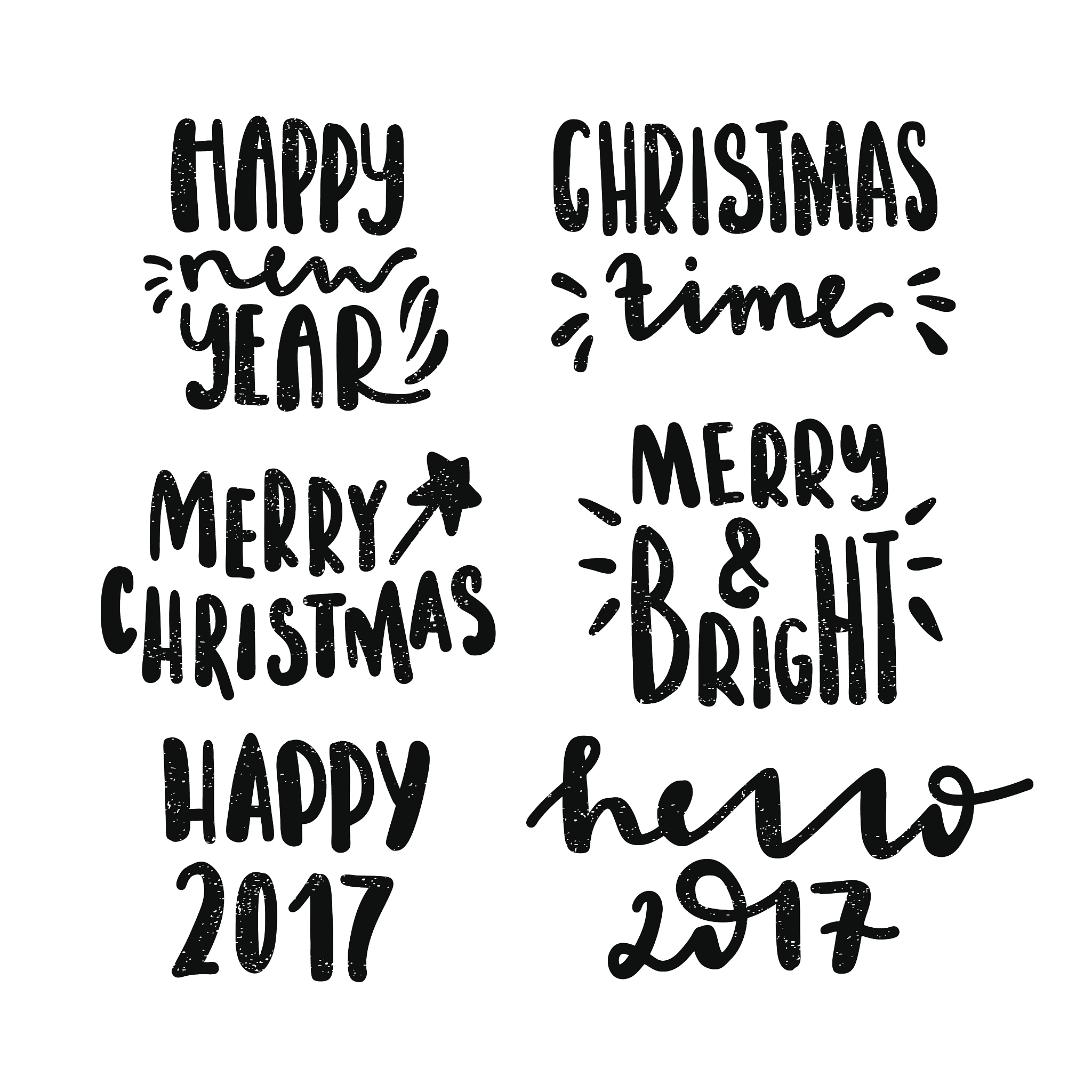 big hand-drawing set for merry christmas. happy 2017. new year.