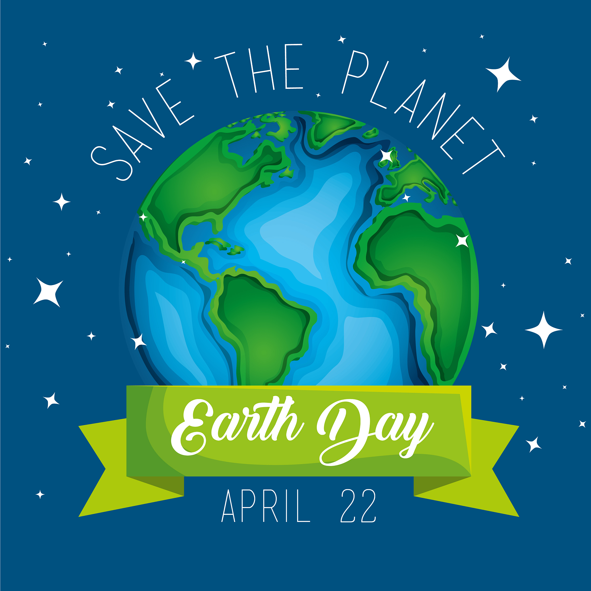 earth day celebration and planet with ribbon