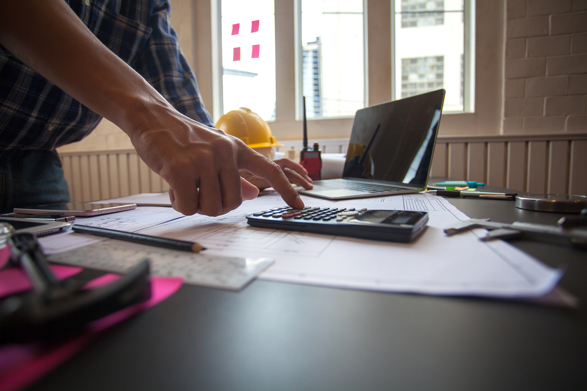 concept architect and desk of architectural project in construct