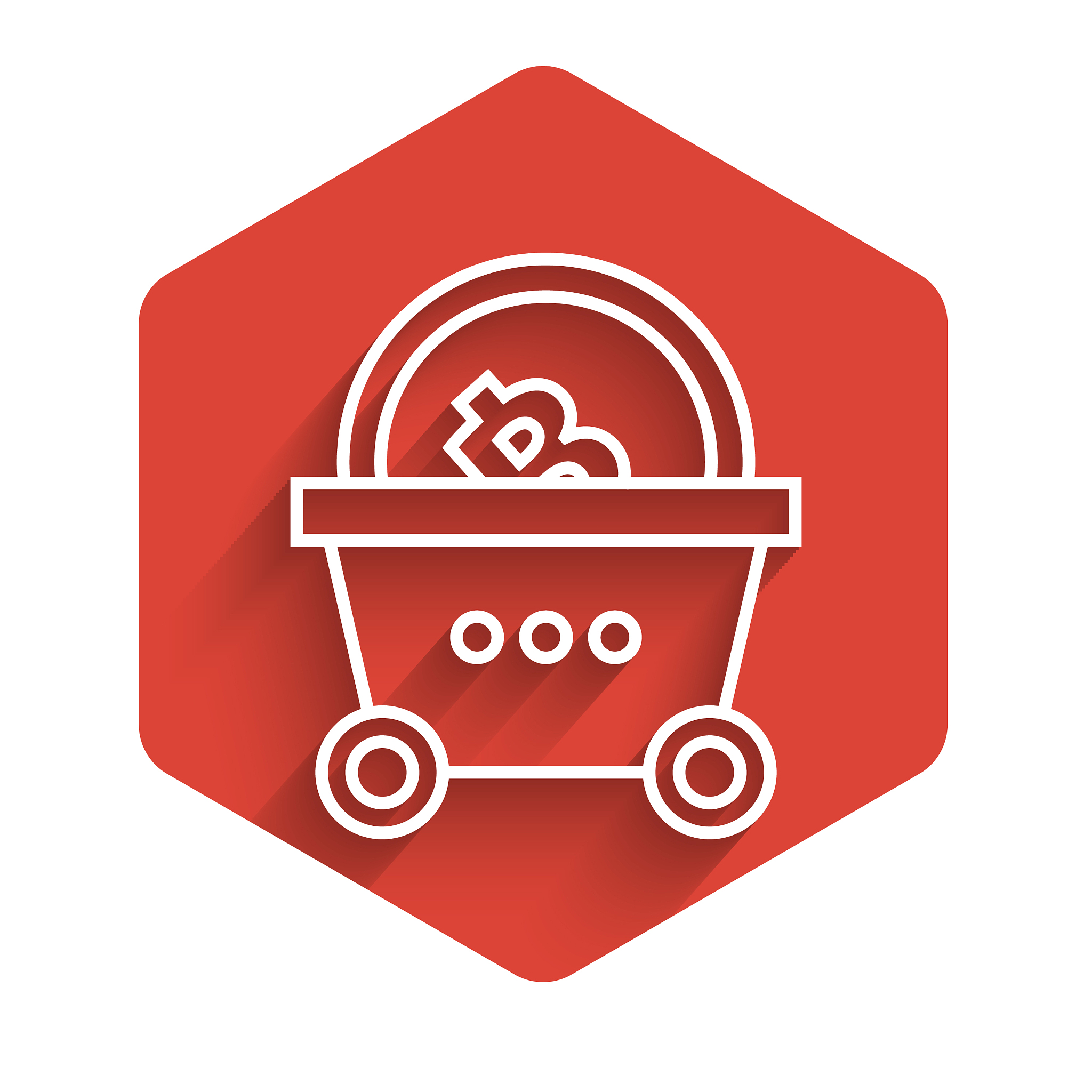 white line shopping basket with bitcoin icon