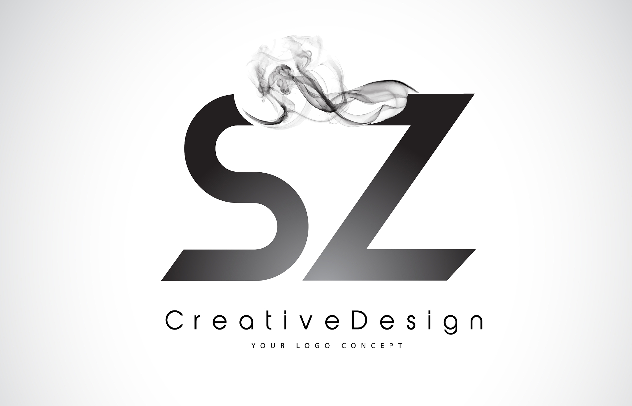 sz letter logo design with black smoke