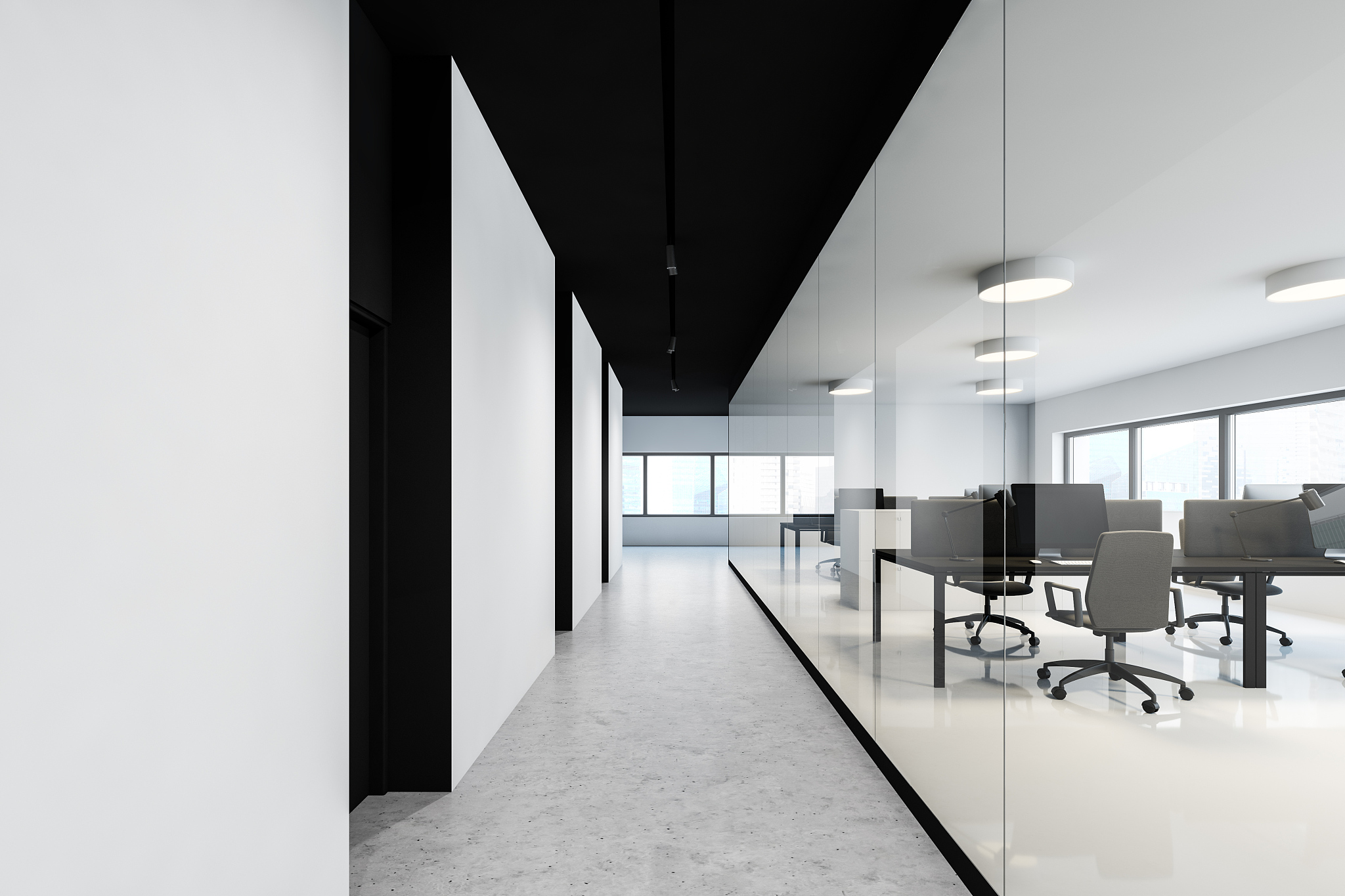 modern white and black open space office