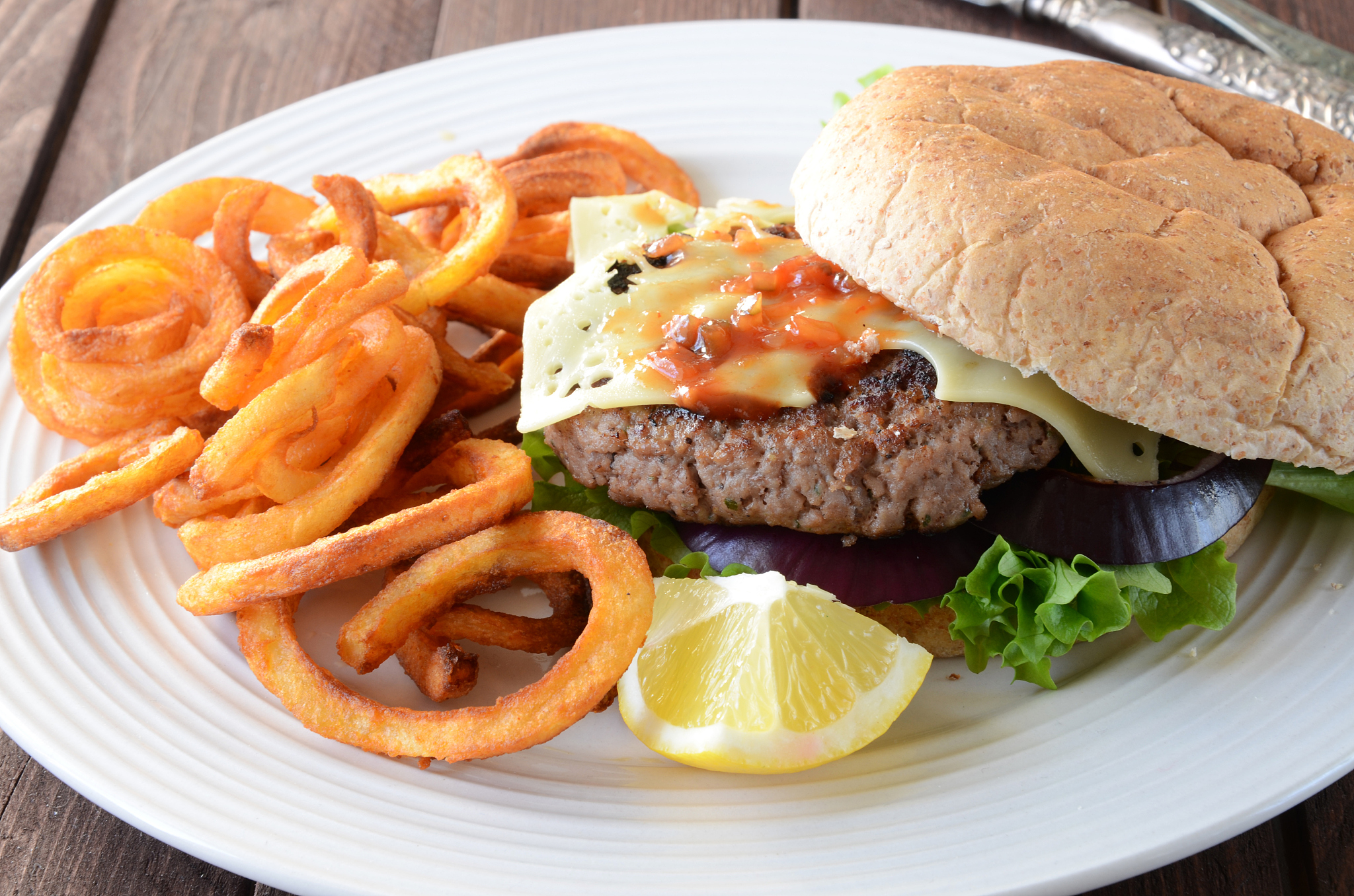 burger and chips