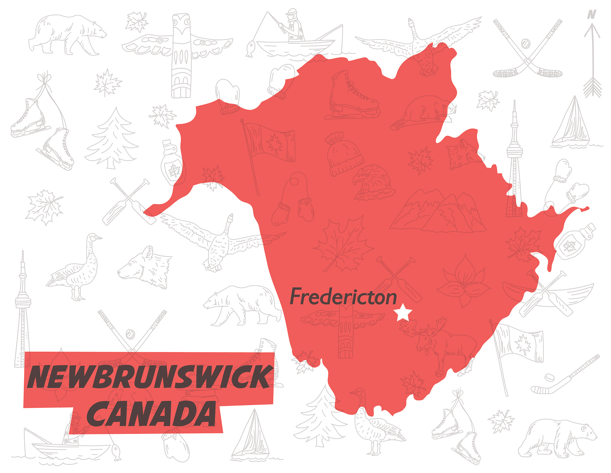 new brunswick canada over a pattern of canadian themed doodle dr