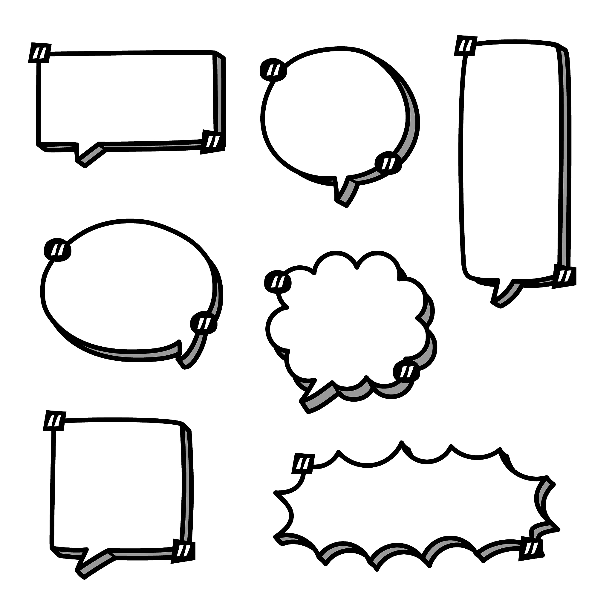 collection set of blank hand drawn speech bubble balloon with qu