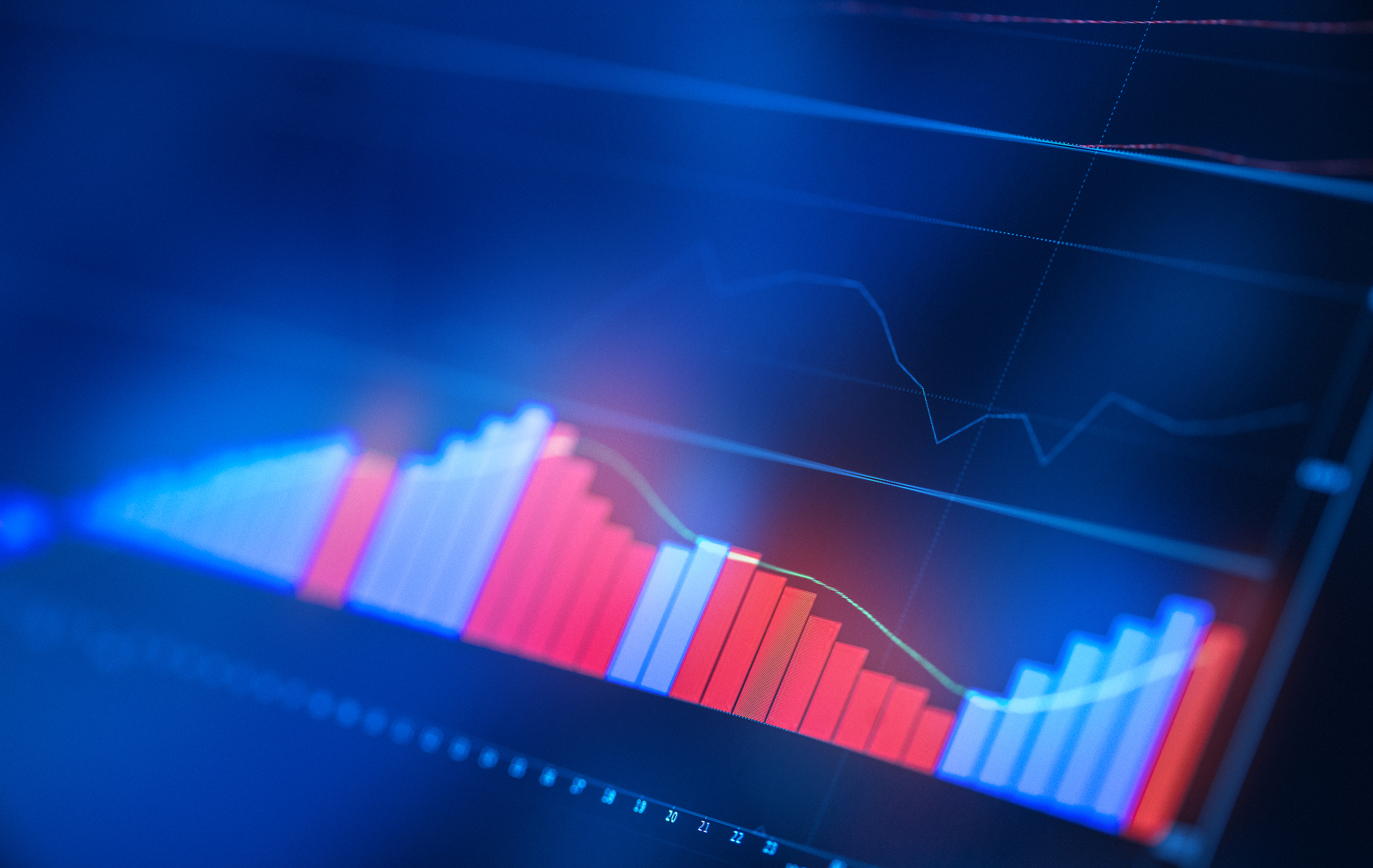financial trading chart at digital display
