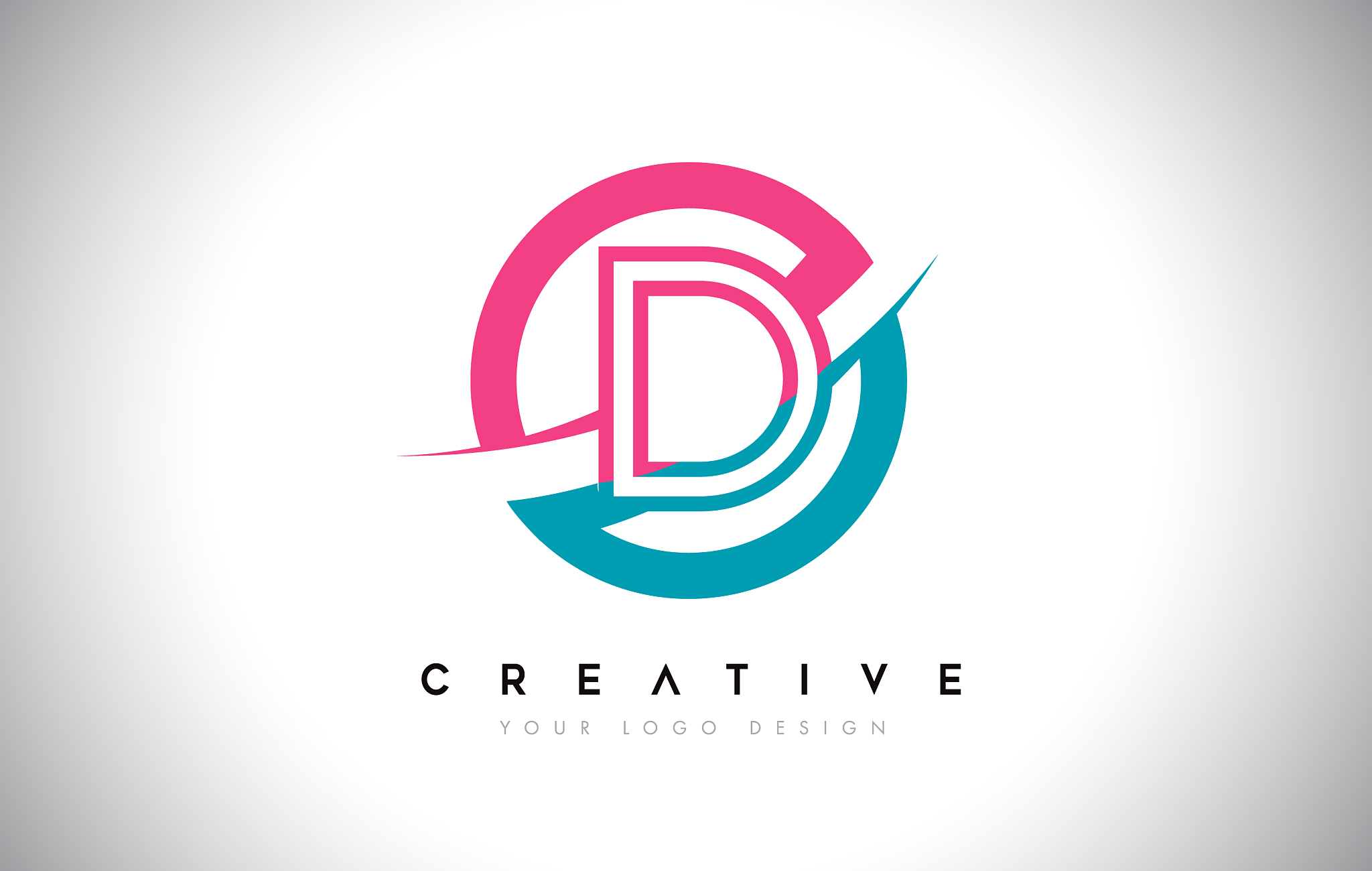 d letter design logo icon with circle and swoosh