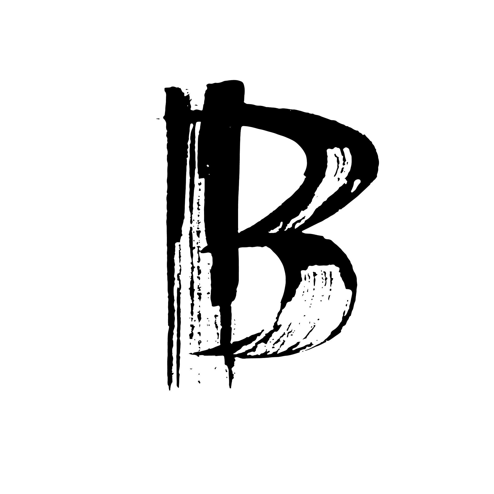 letter b handwritten by dry brush rough strokes