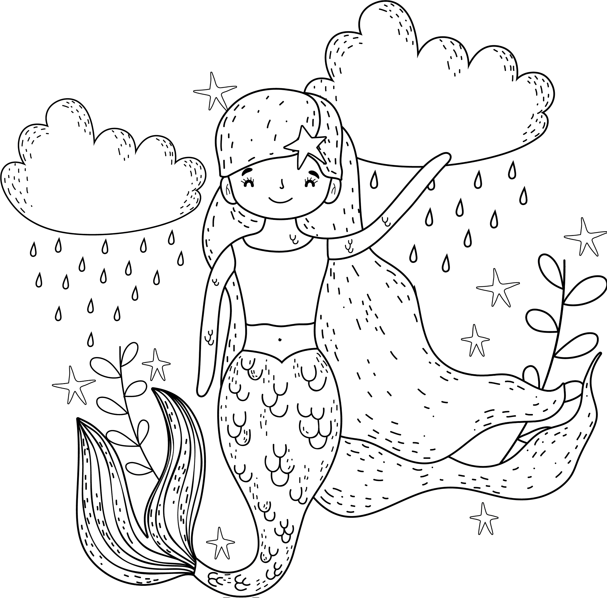 cute mermaid under sea with seaweed