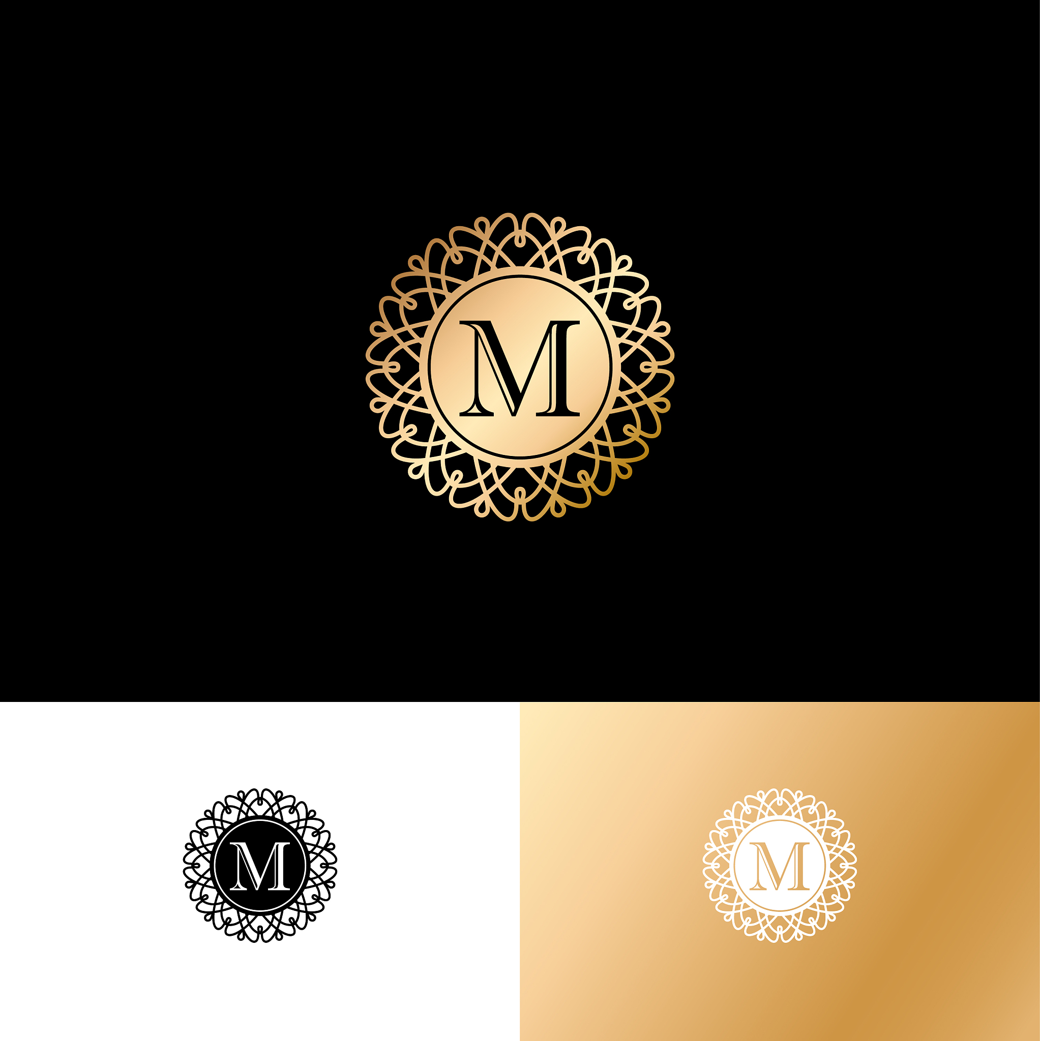 m gold letter monogram gold circle lace ornament