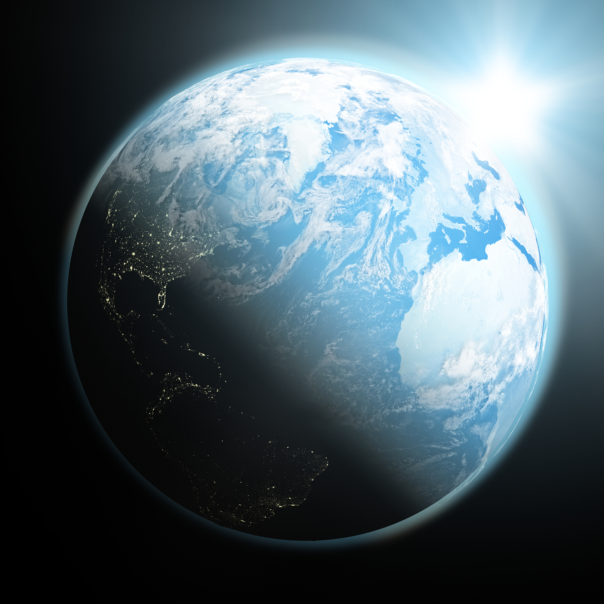 sun rising over blue earth