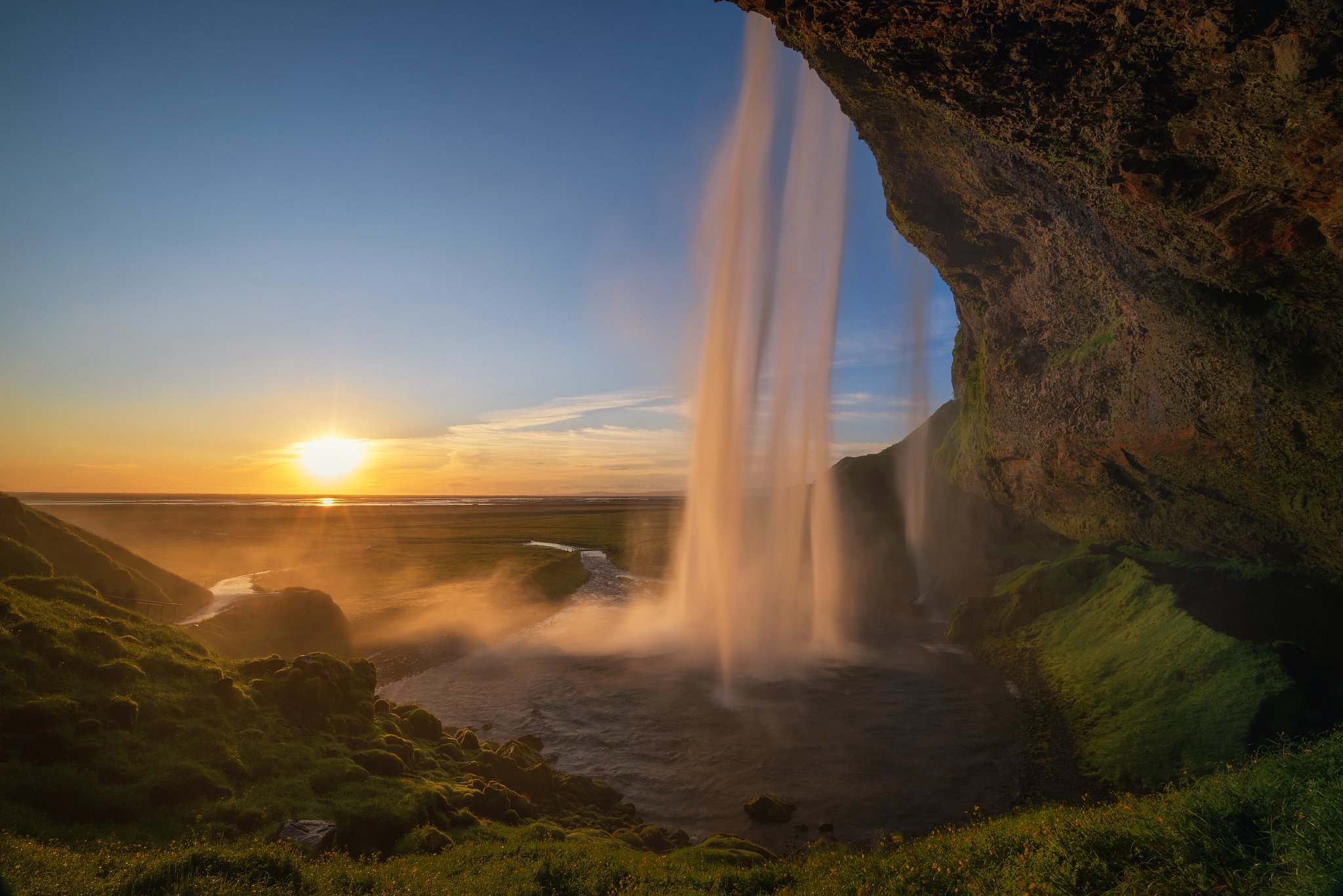 seljalandsfoss waterfall in iceland at sunset