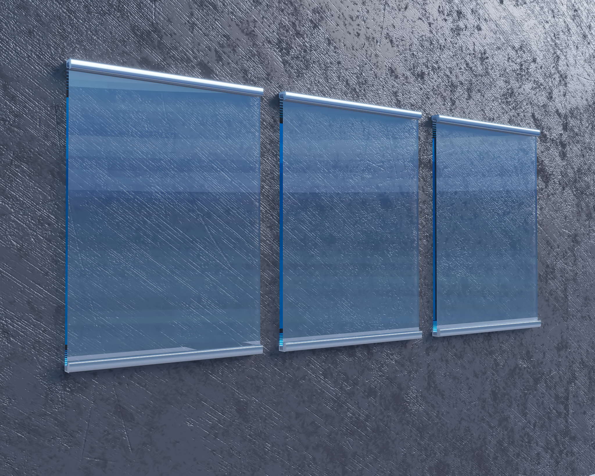 transparent signboard on concrete wall, mock up 3d illustration 