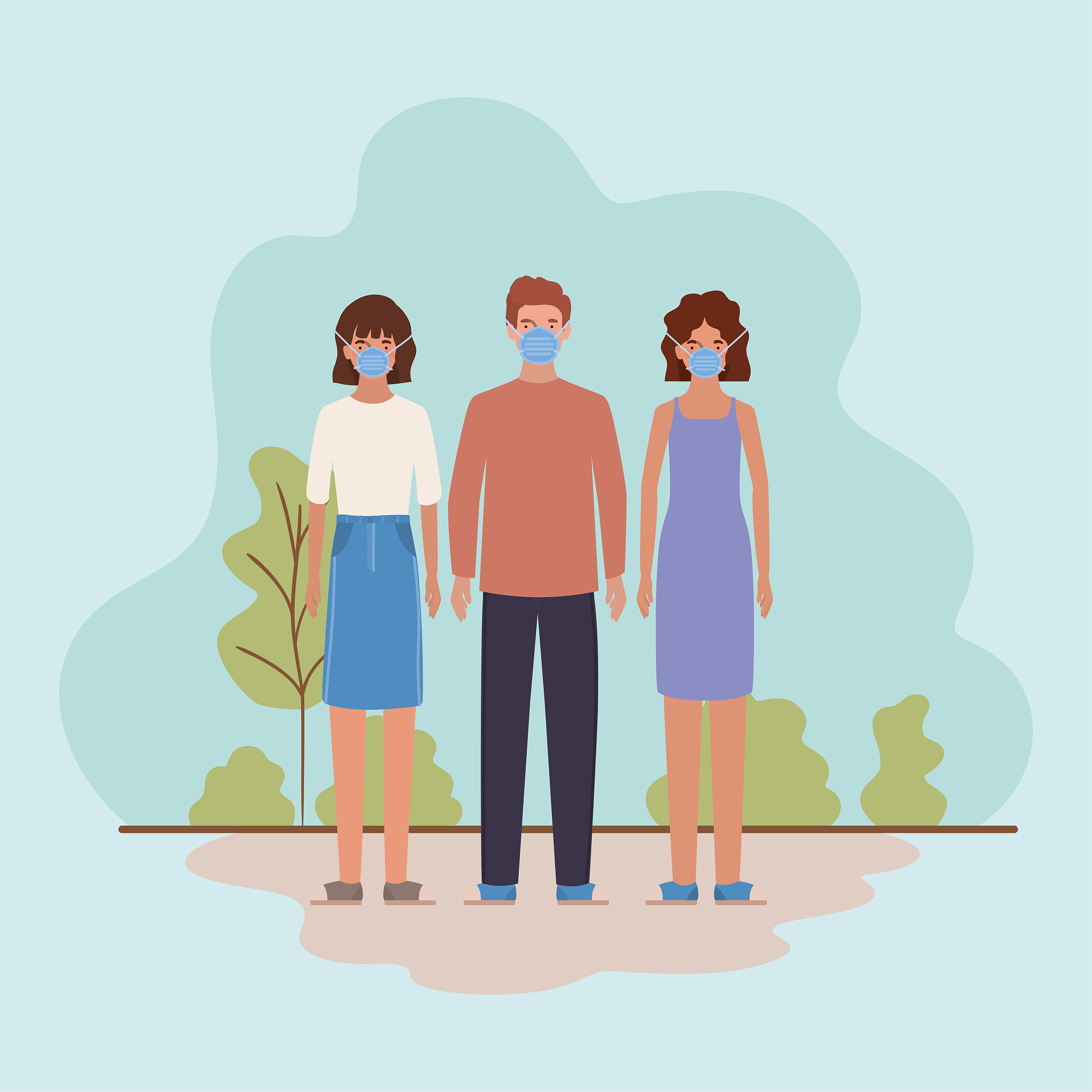 man and women with masks vector design