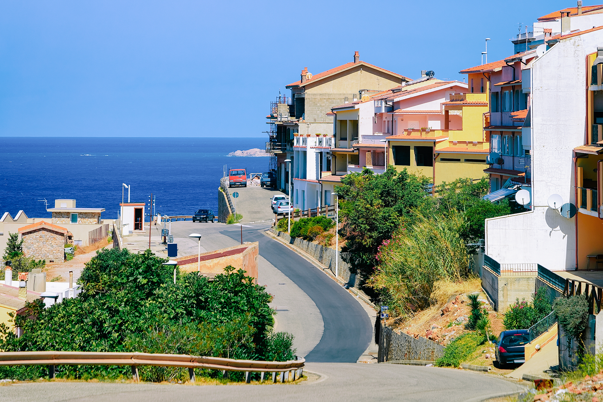 cityscape of car road at buggerru city at mediterranean sea sard