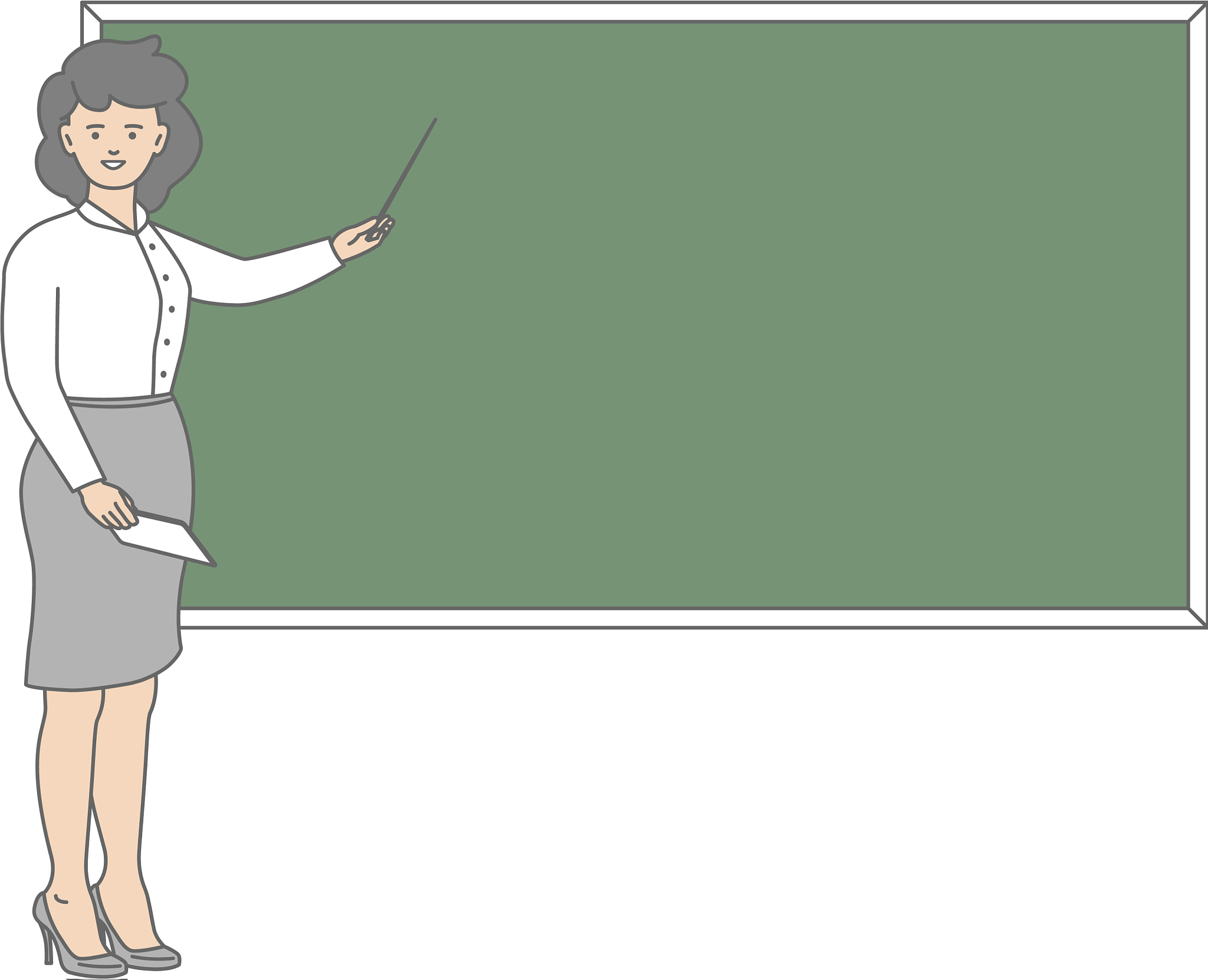 young female teacher on lesson at blackboard in