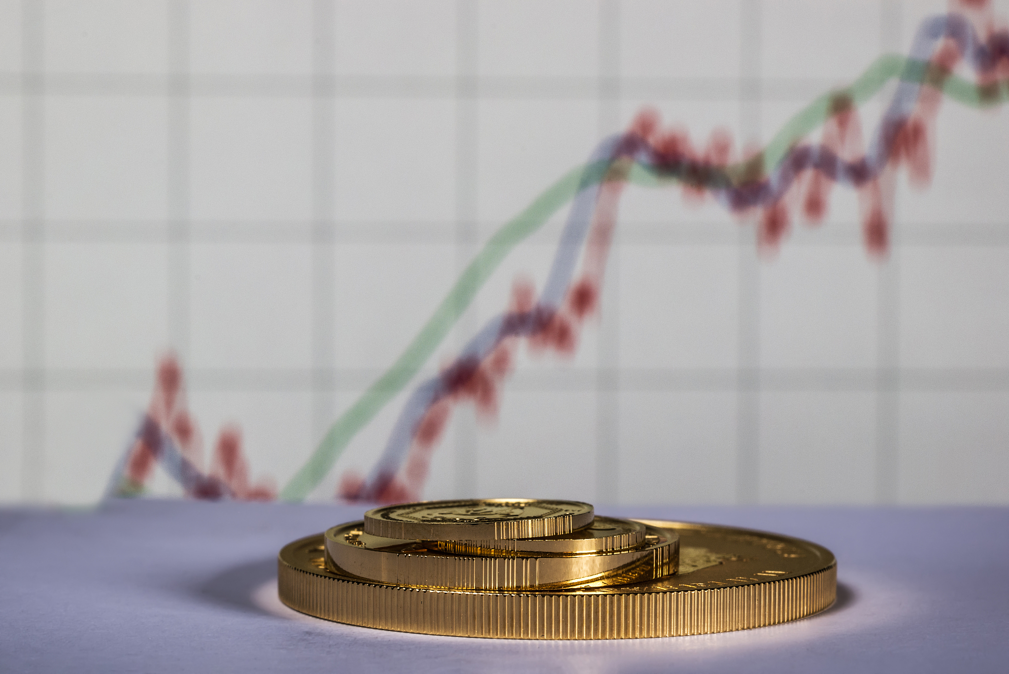 gold coins on the background of the growth chart.