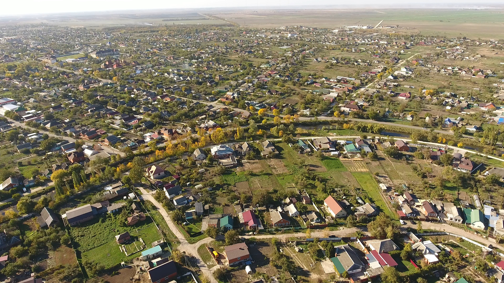 top view of the village. the village of poltavskaya.