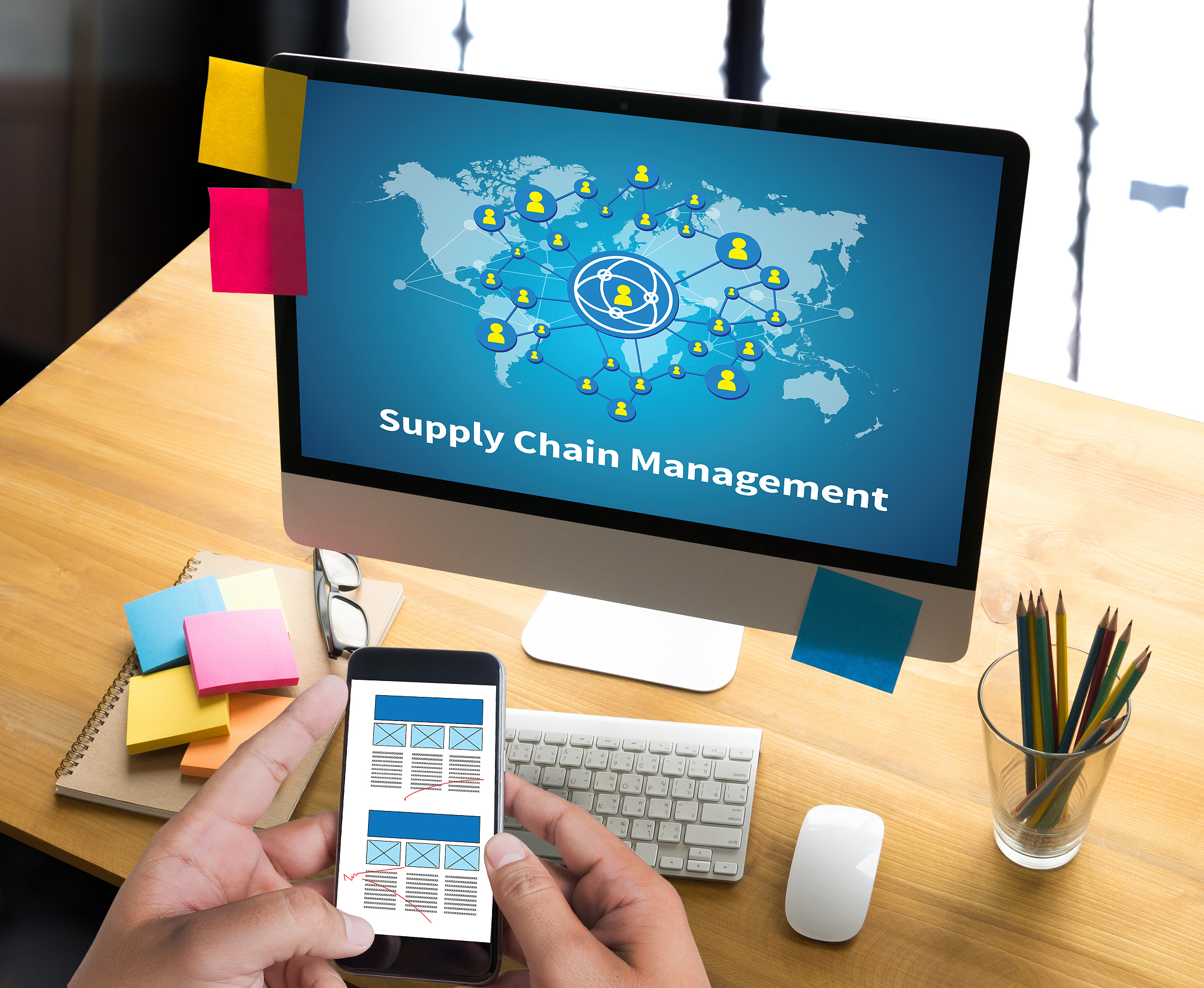 scm supply chain management concept modern people doing business