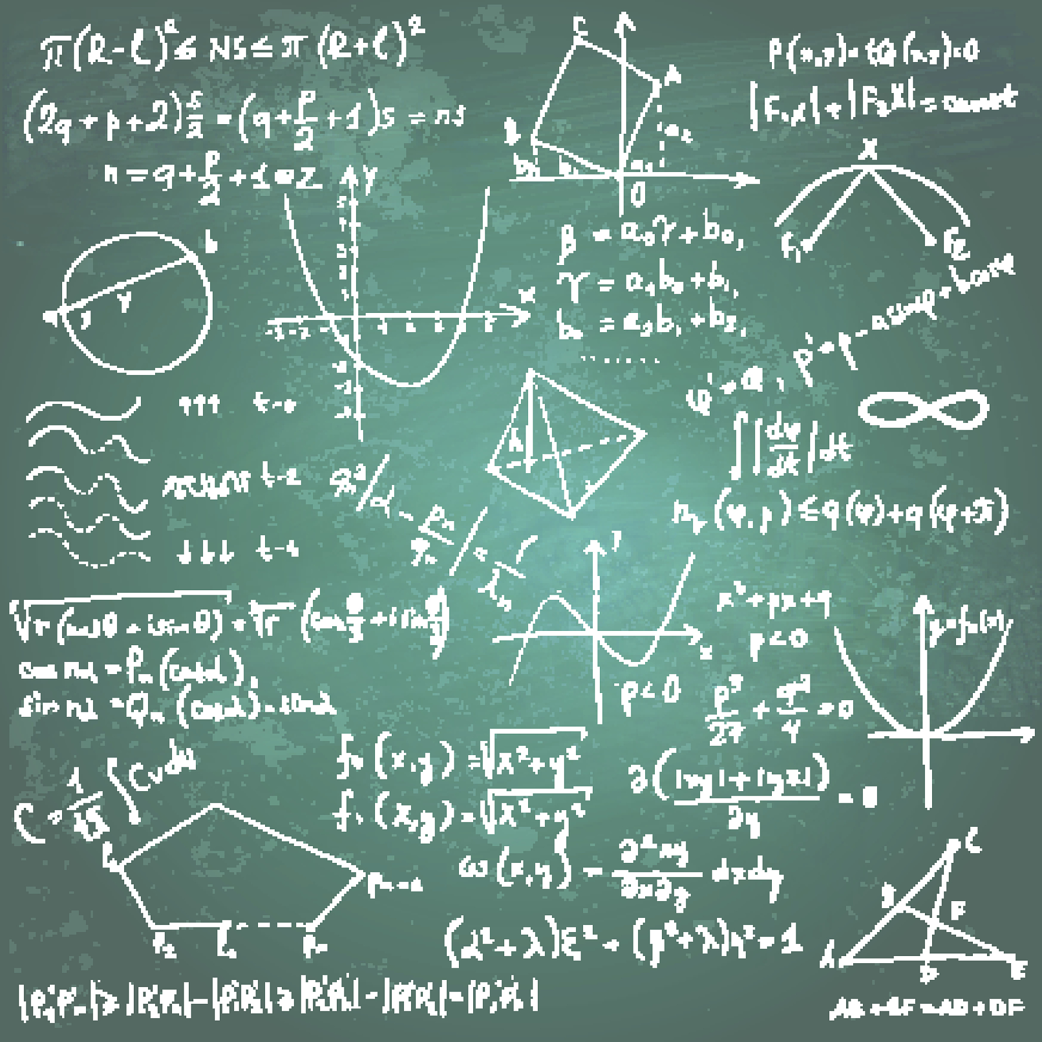 mathematical formulas and drawings on a chalkboard