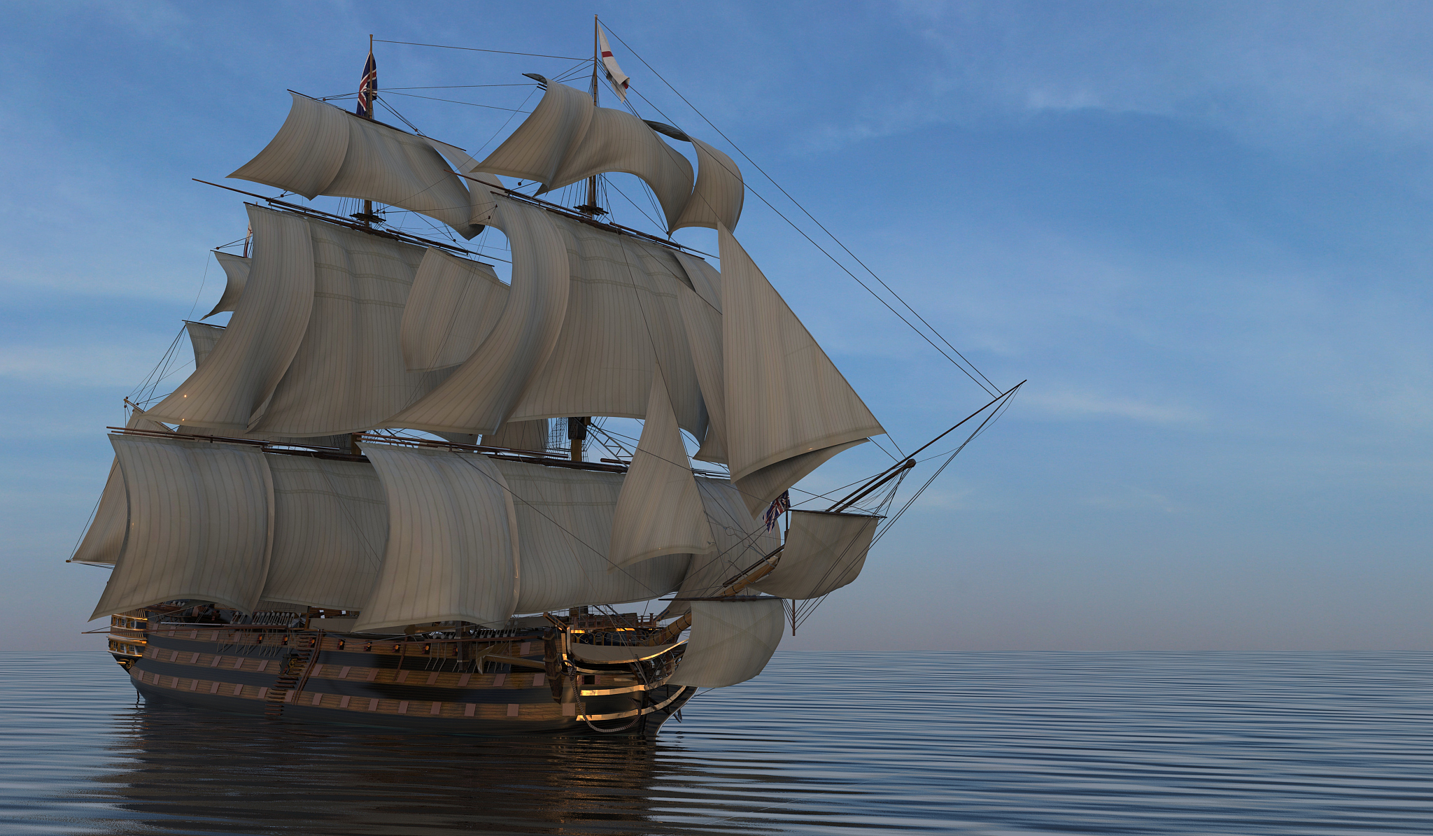 old sailboat on the sea 3d illustration