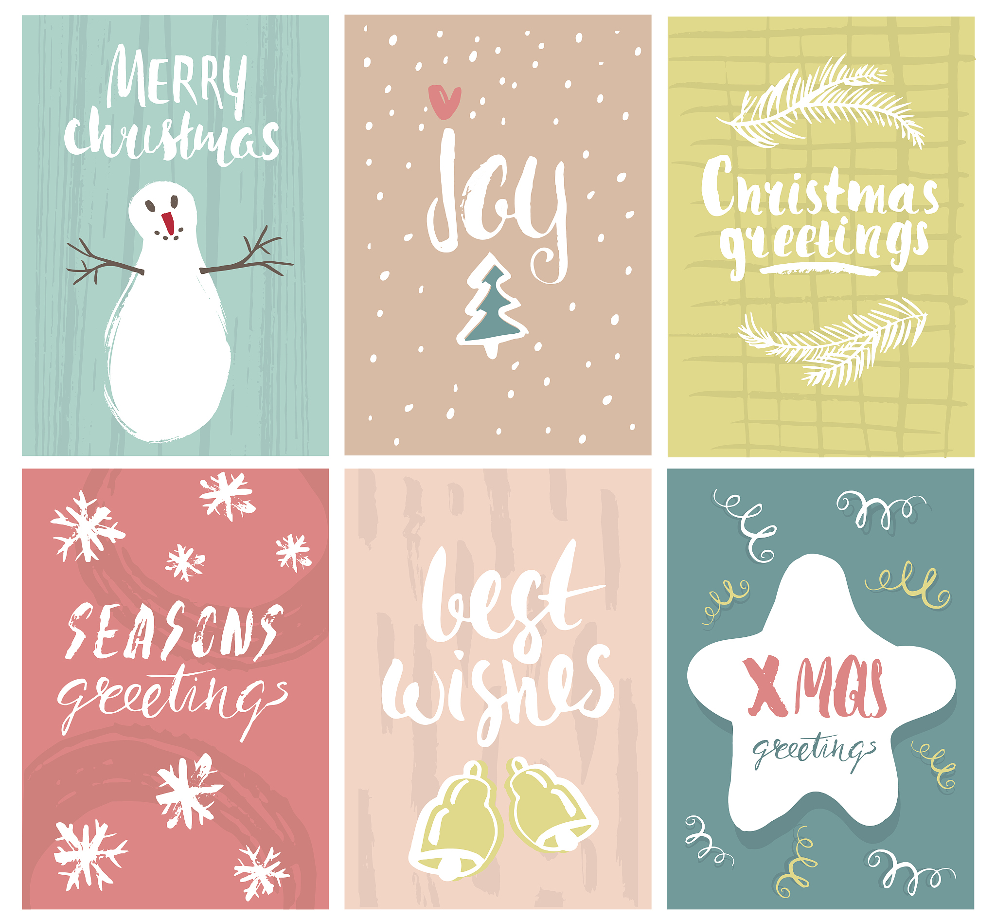 set of cute holidays greeting card with hand drawn elements