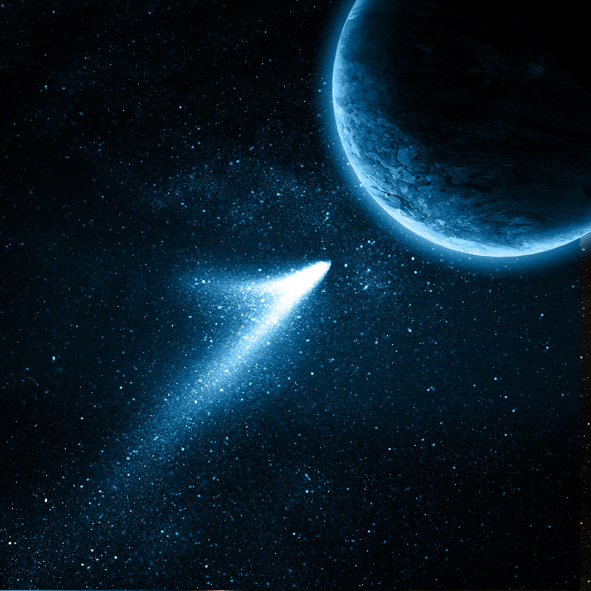 comet flying to planet in space
