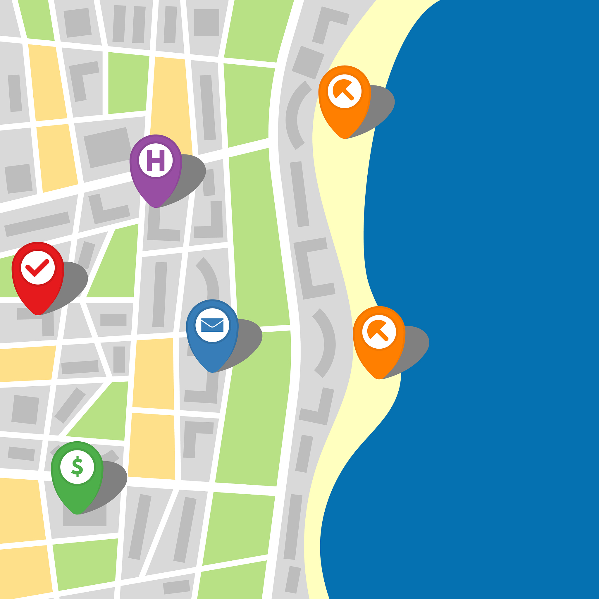 city map of an imaginary city with sea