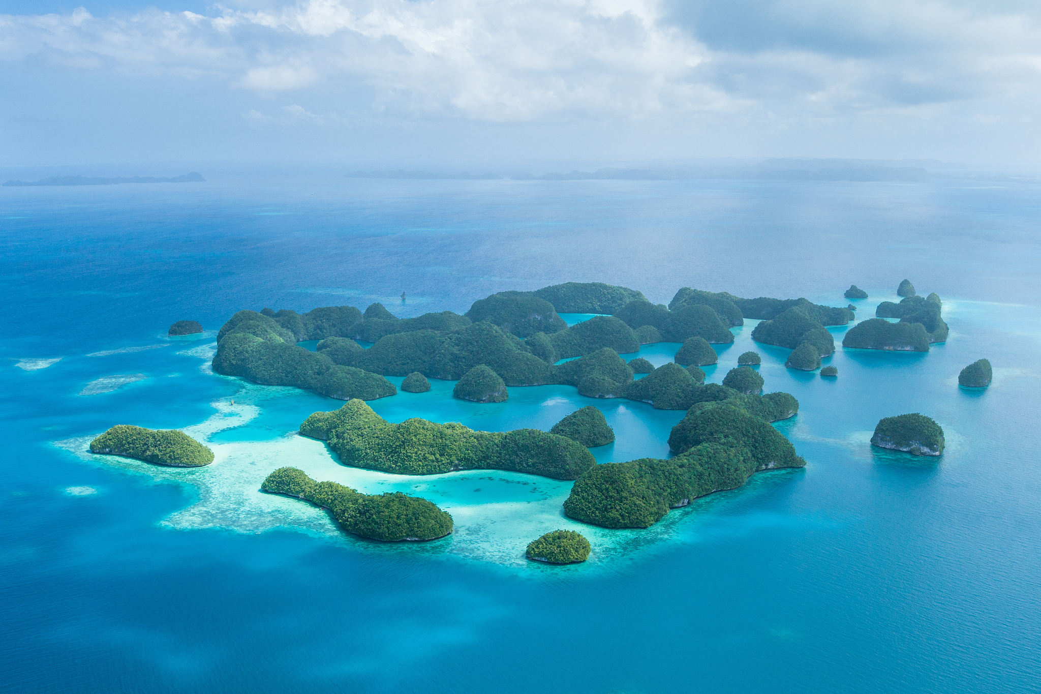 tropical rock islands from above, palau 70 islands