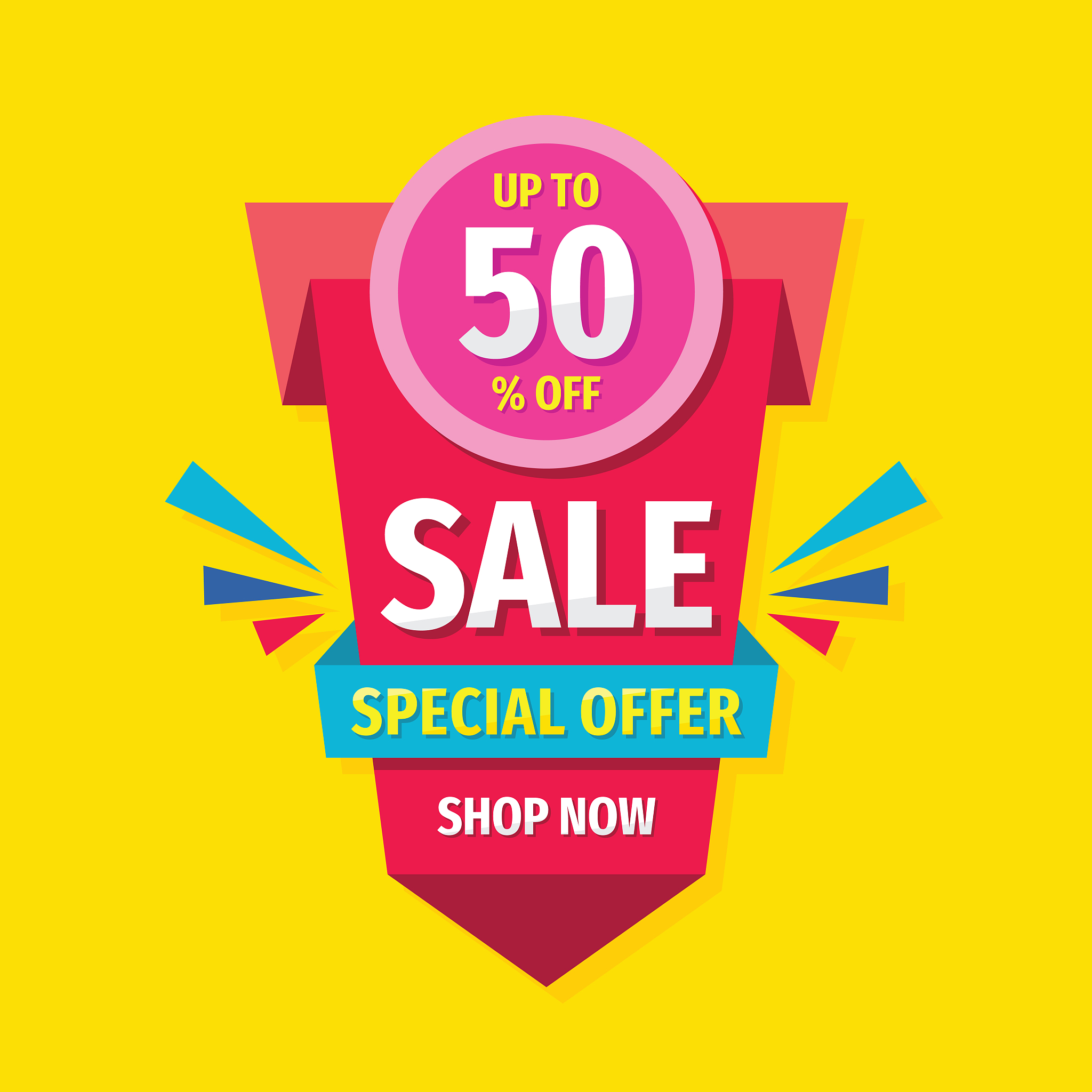 sale concept banner design. discount up to 50% off creative stic
