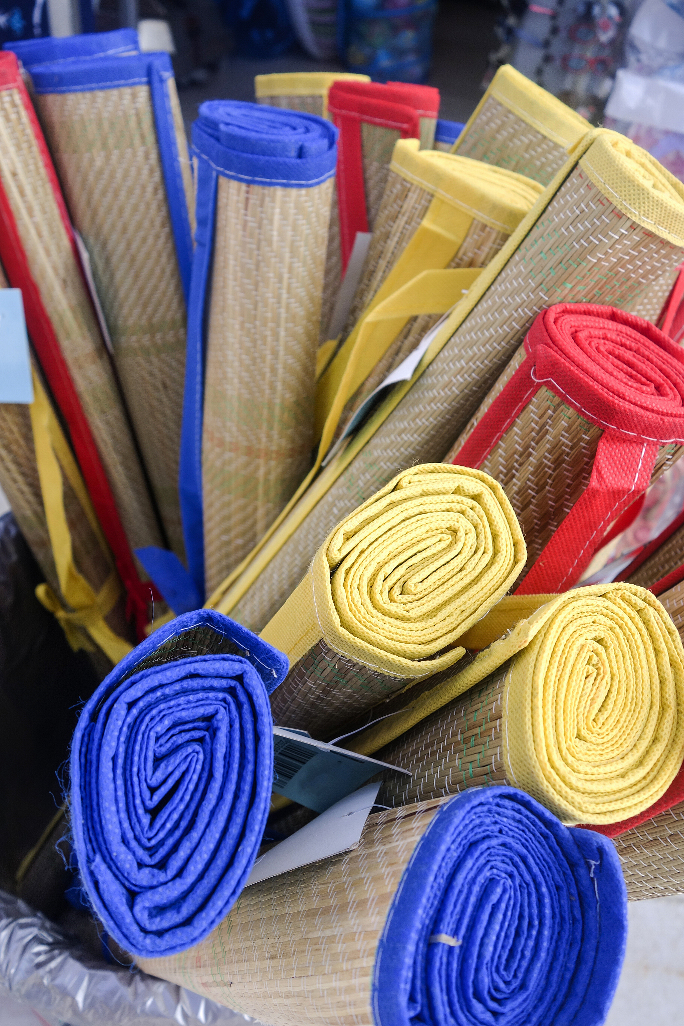 colouful beach mats, kalives, crete, greece