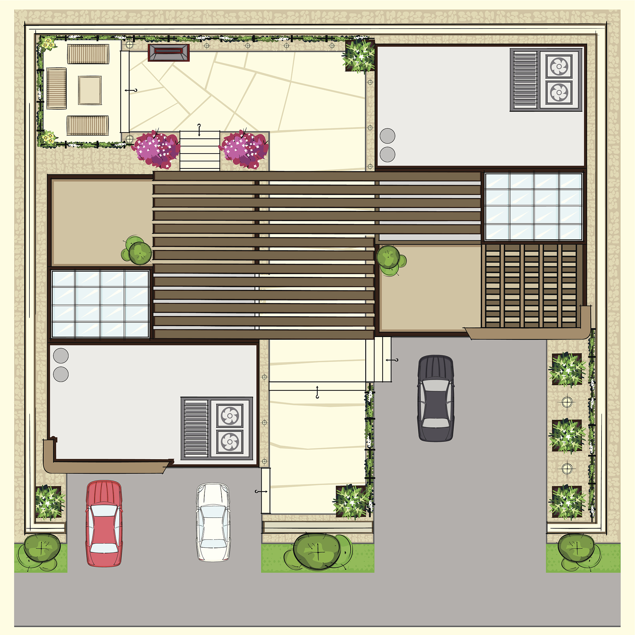 开间7米进深16米带天井怎么设计帮我用200字详细描述