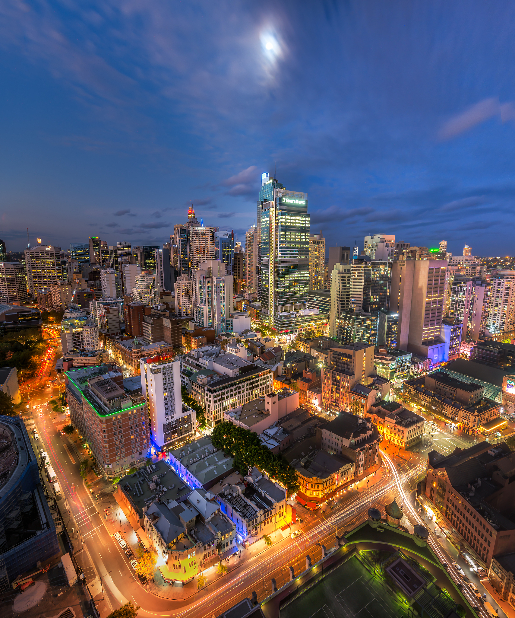 view on night highlighted sydney cbd