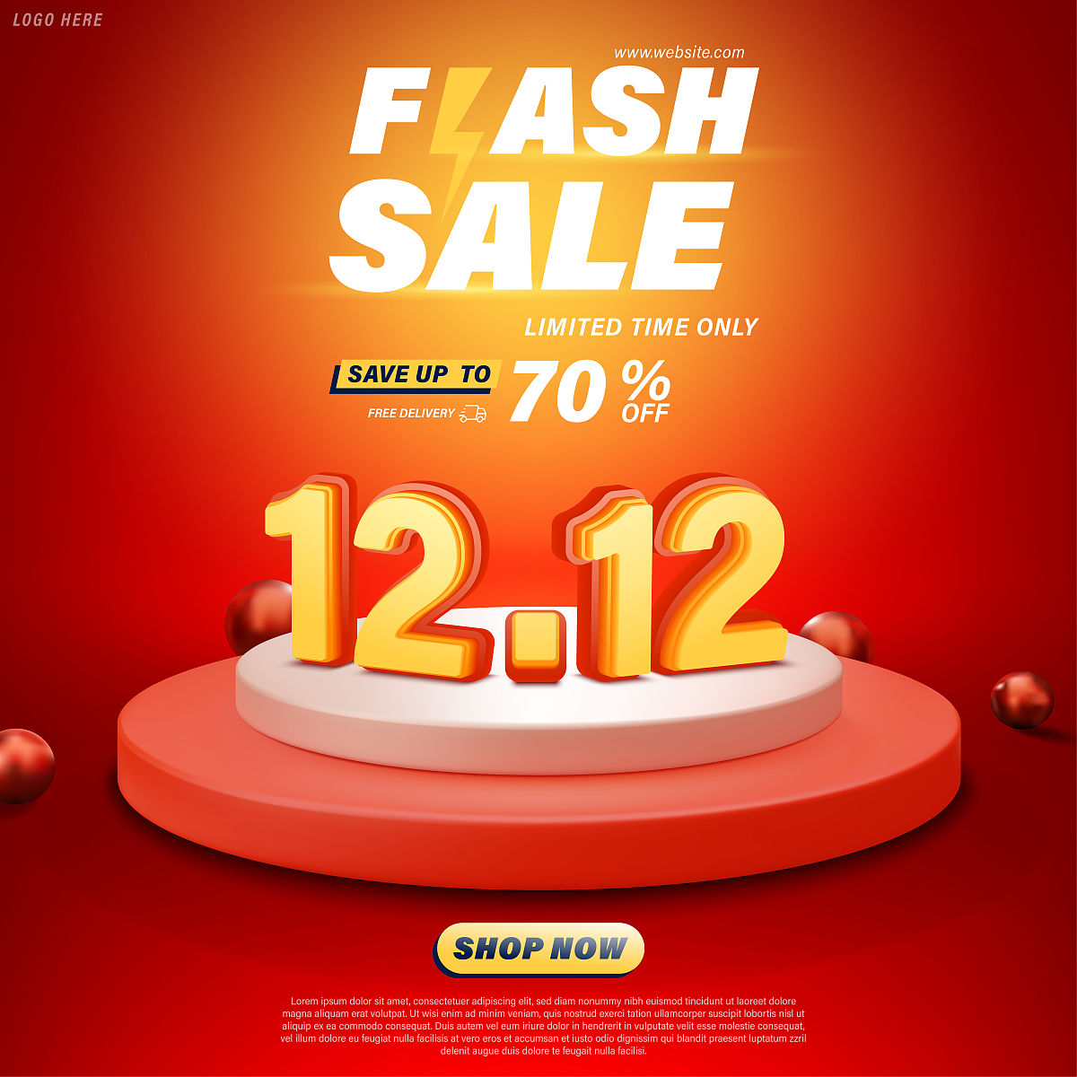 flash销售12.12横幅或海报讲台场景,矢量横幅背景.