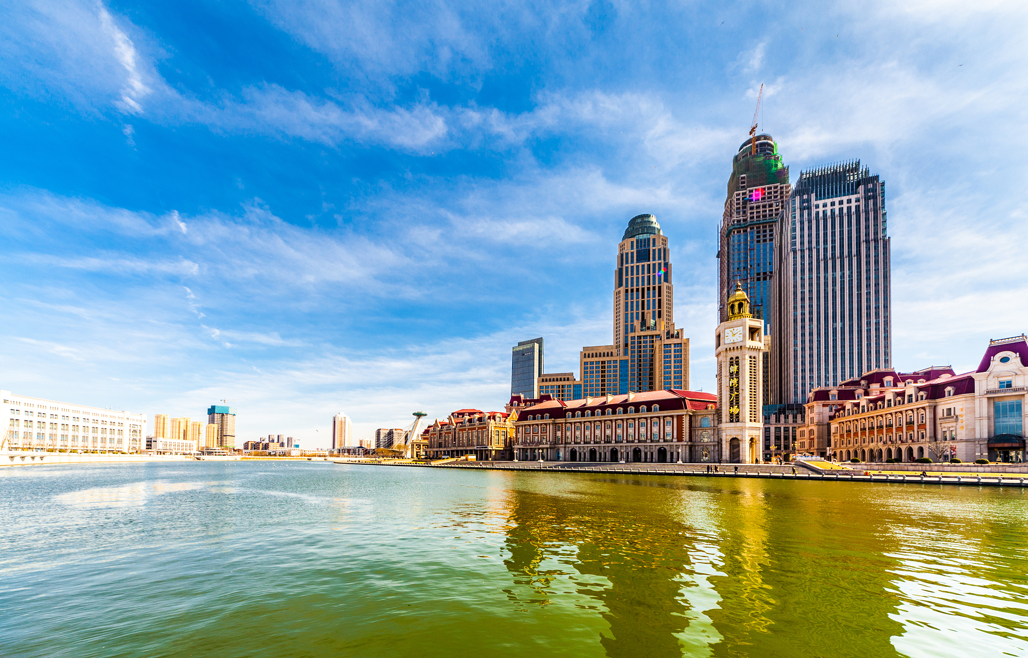 tianjin cityscape, sunny sky with modern buildings. china