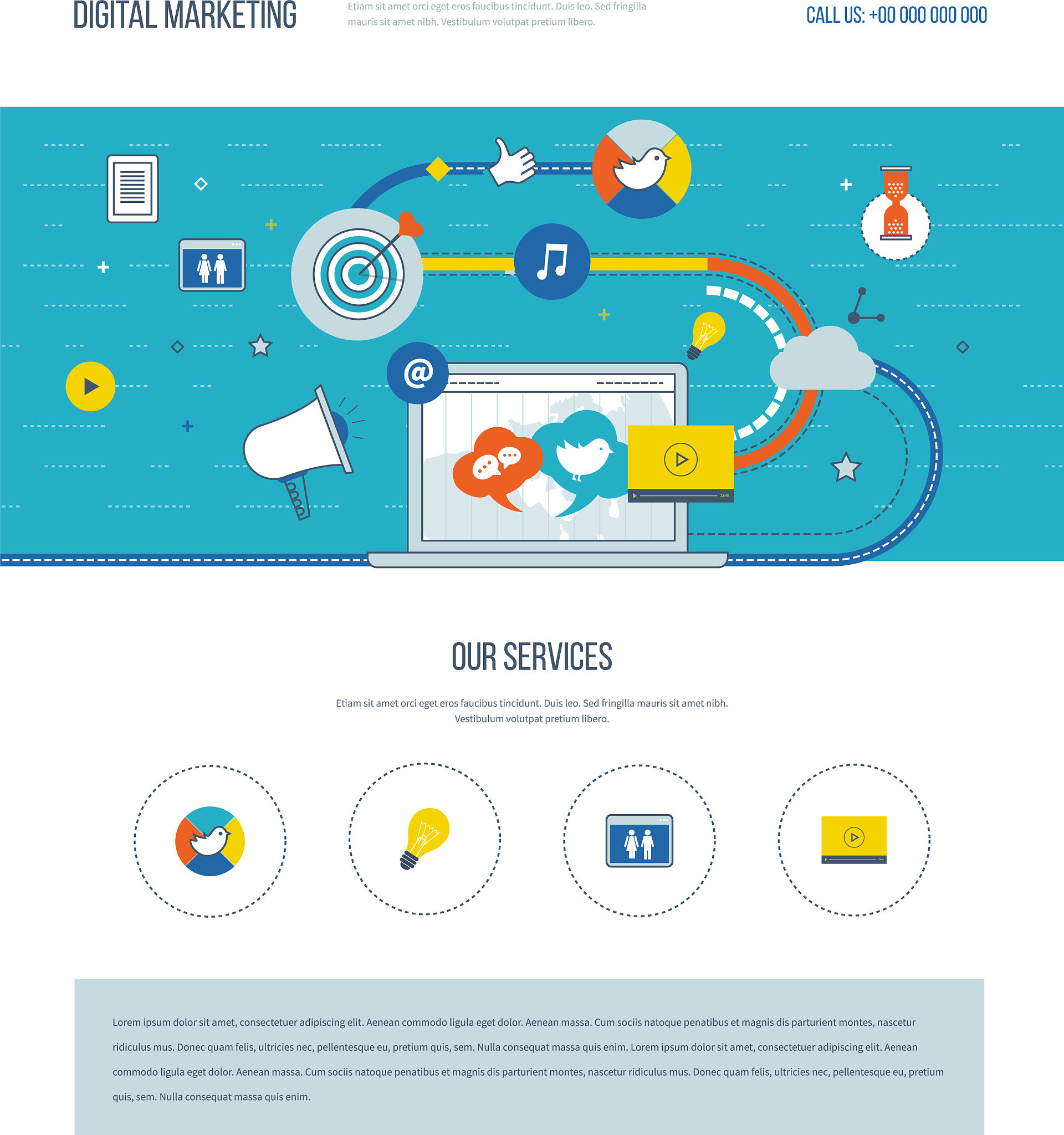 one page web design template of digital marketing