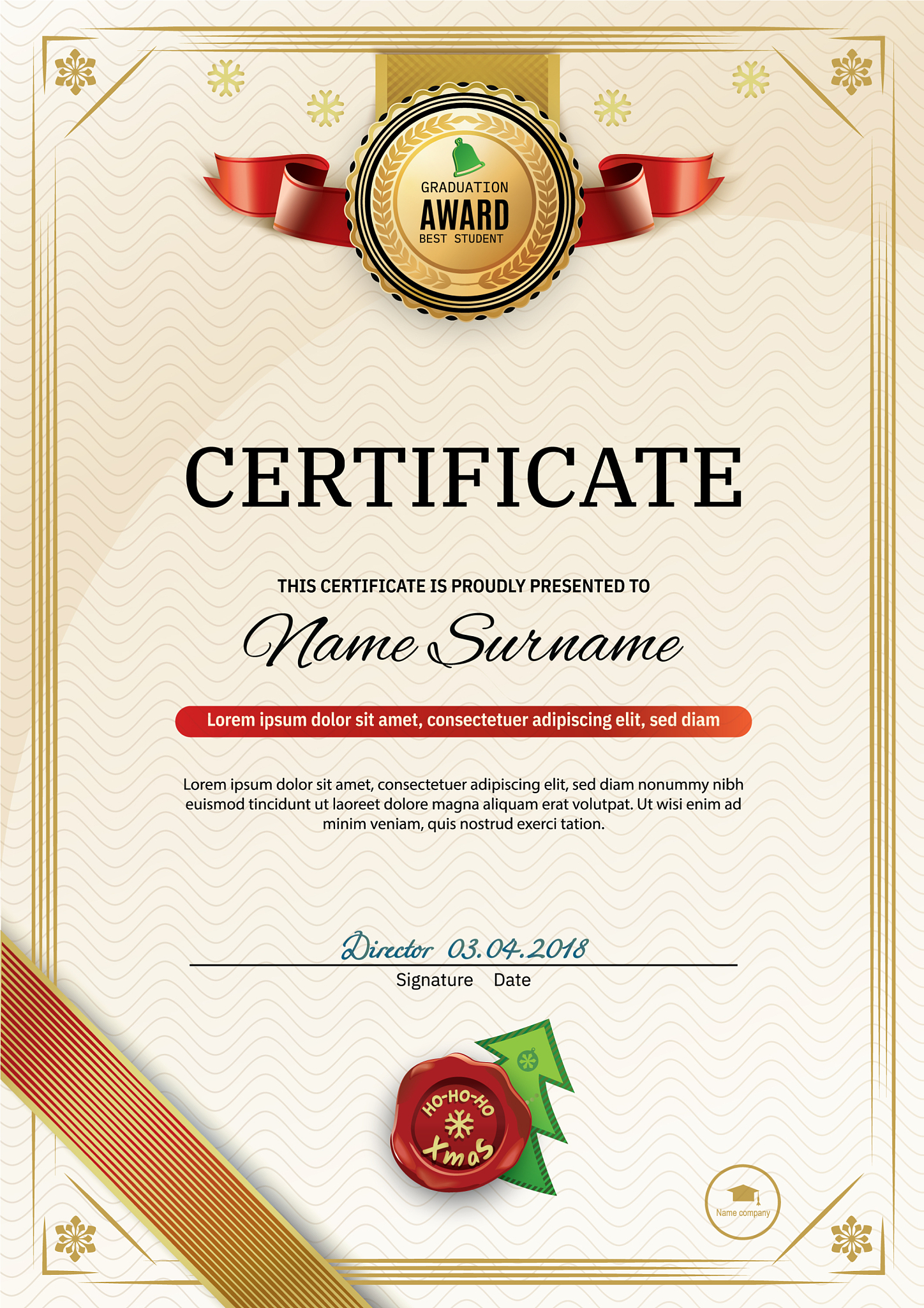 official retro certificate with red gold design