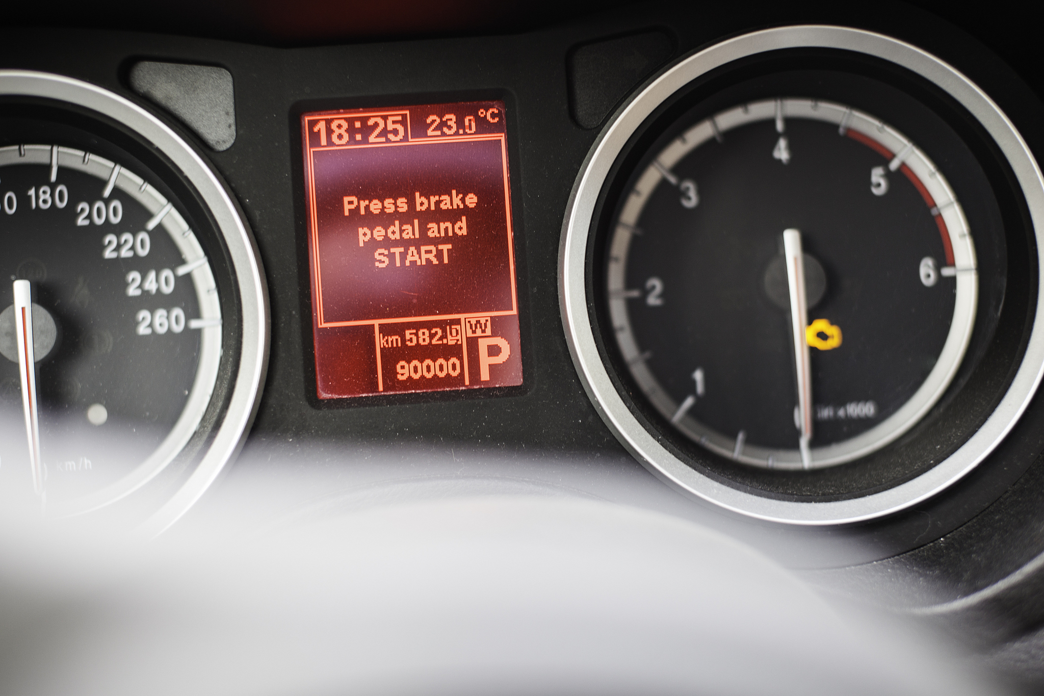 speedometer and information screen of a static automobile